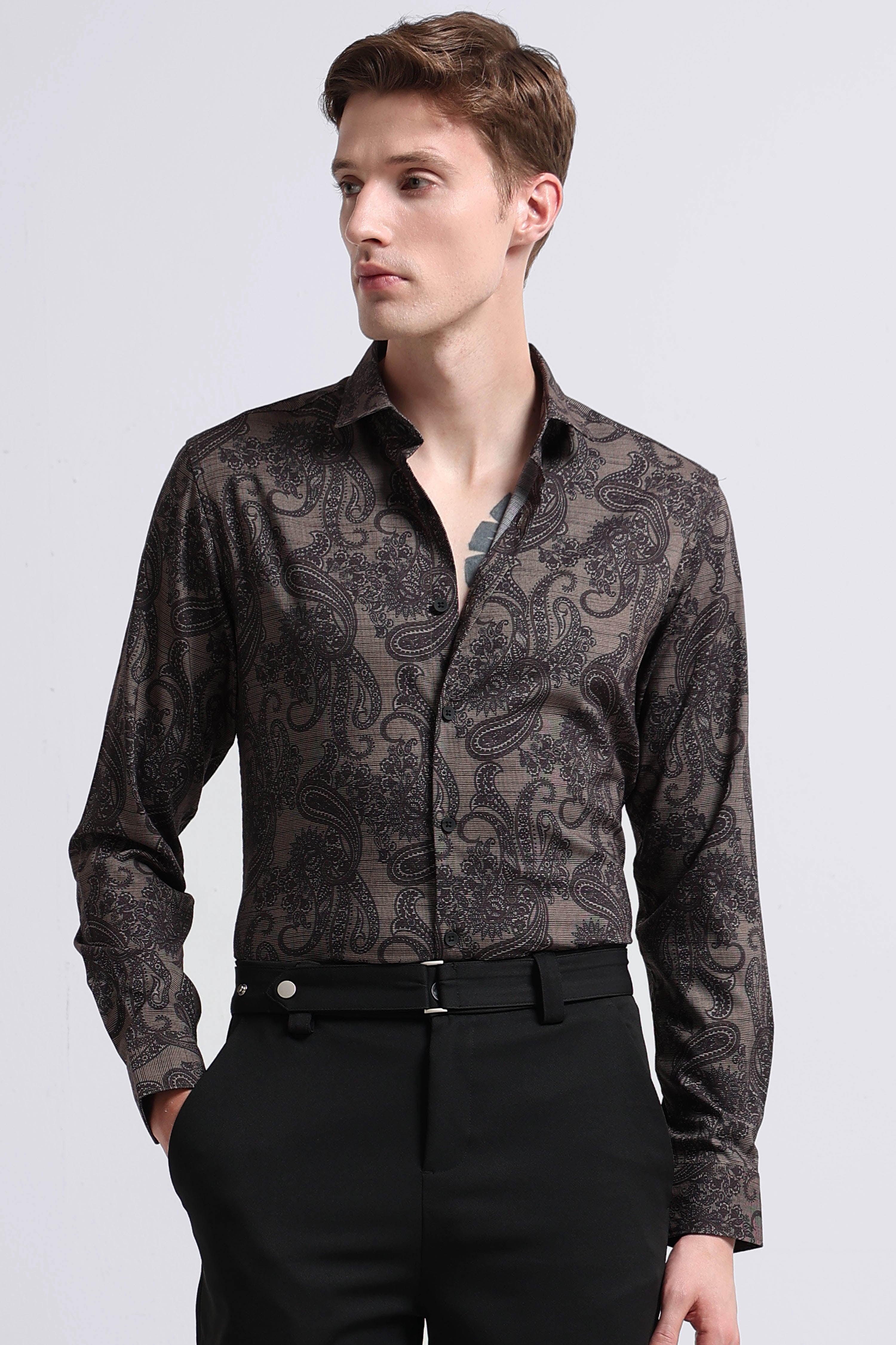 Men Green Printed Cotton Blend Shirt
