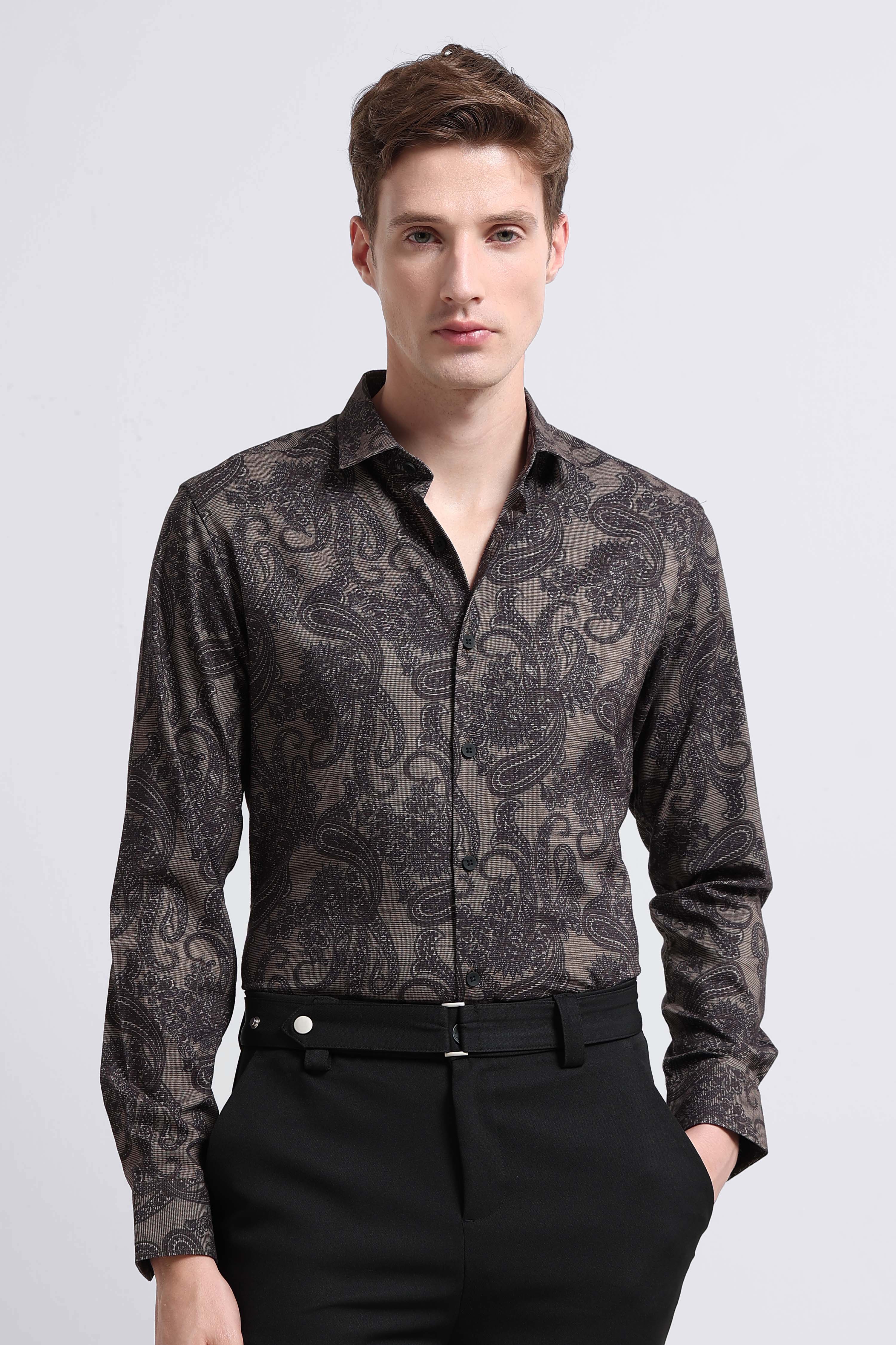 Men Green Printed Cotton Blend Shirt