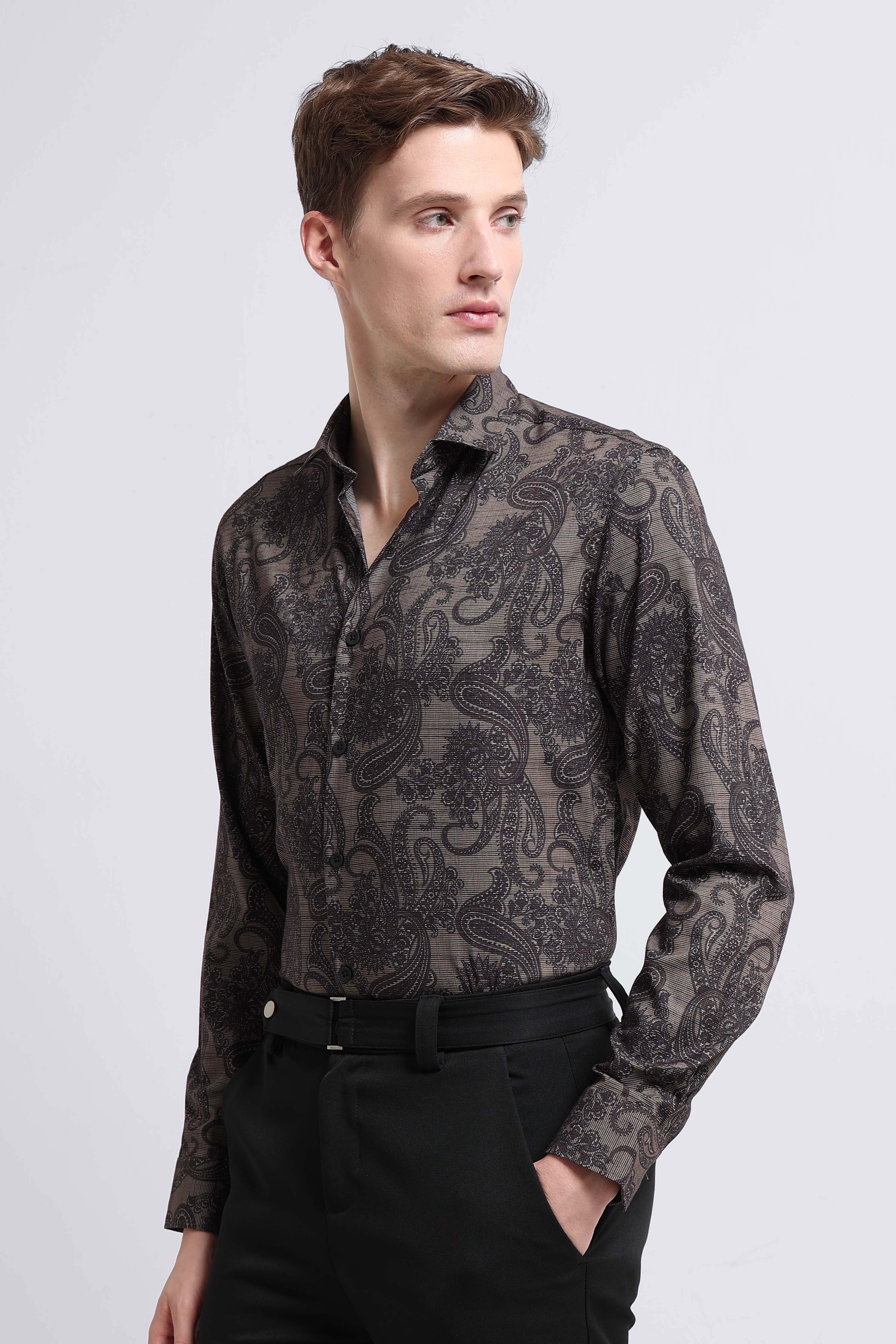 Men Green Printed Cotton Blend Shirt