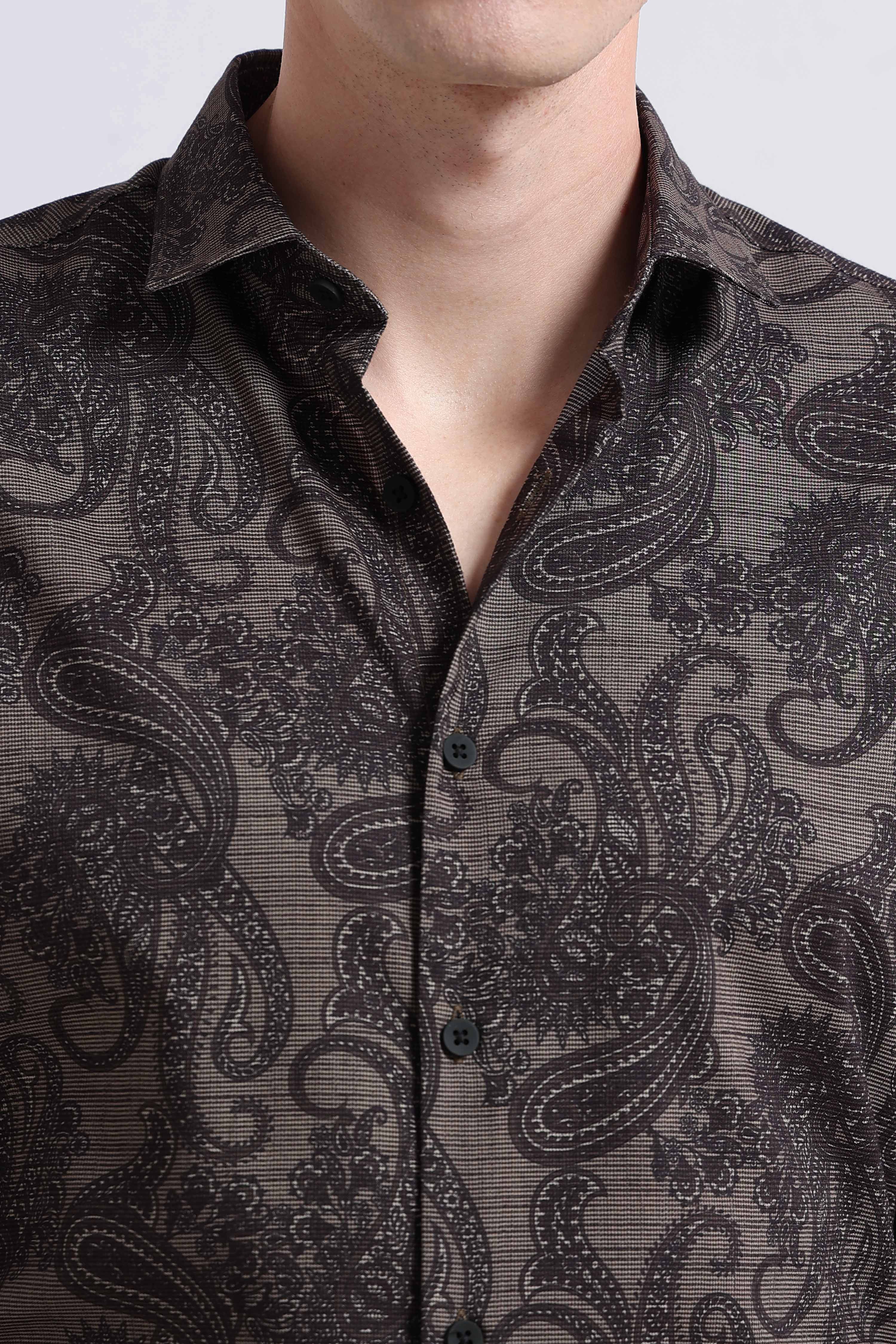 Men Green Printed Cotton Blend Shirt