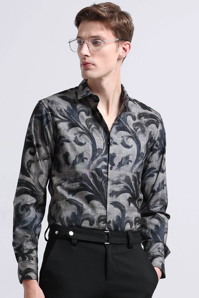 Men Grey Digital Print Shirt