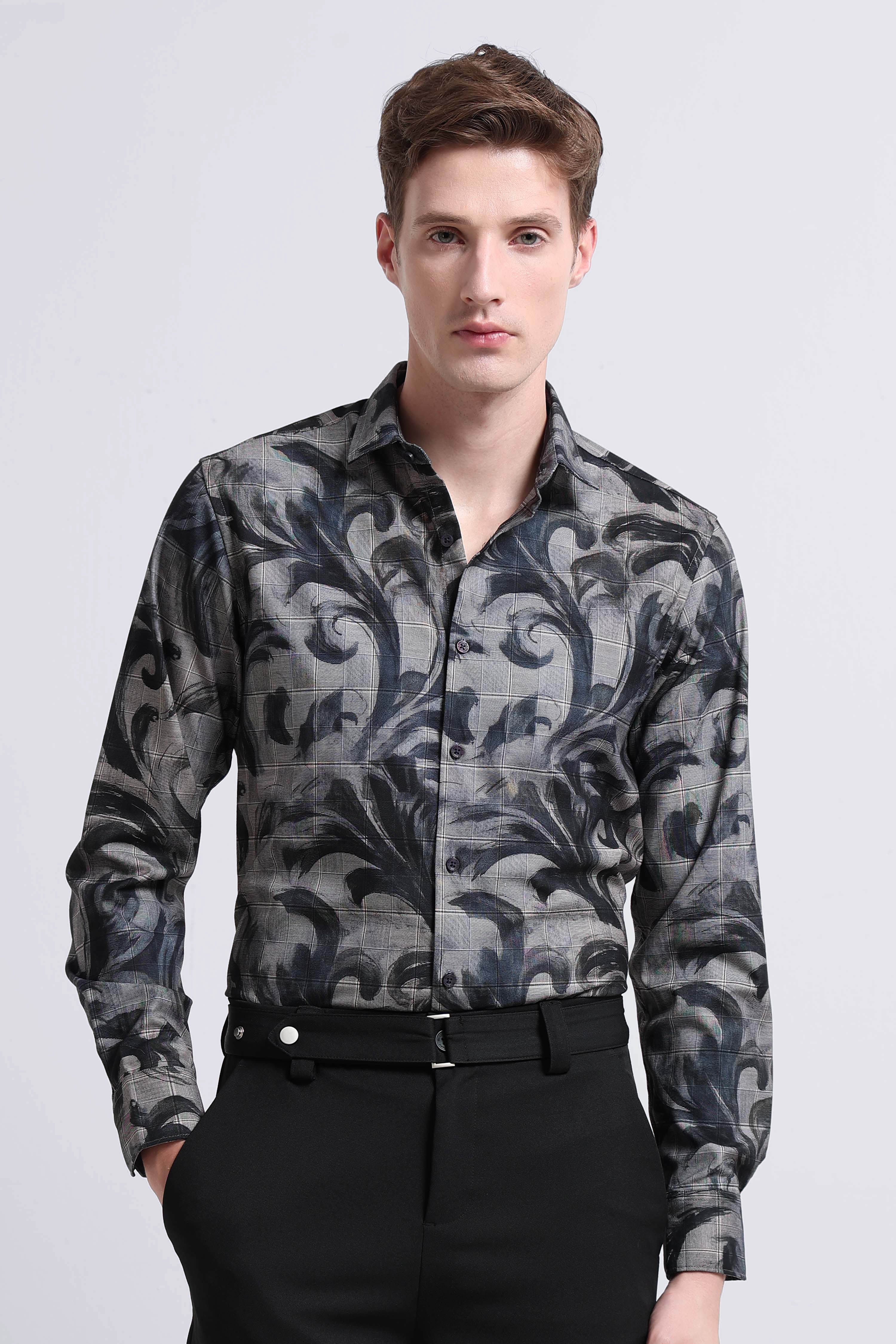 Men Grey Digital Print Shirt