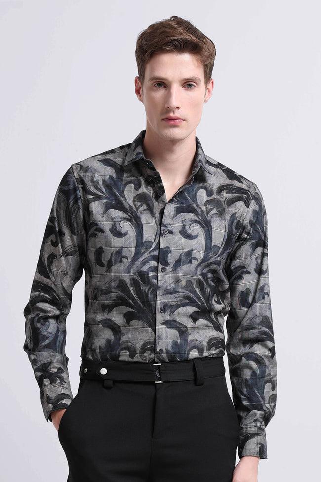 Men Grey Digital Print Shirt