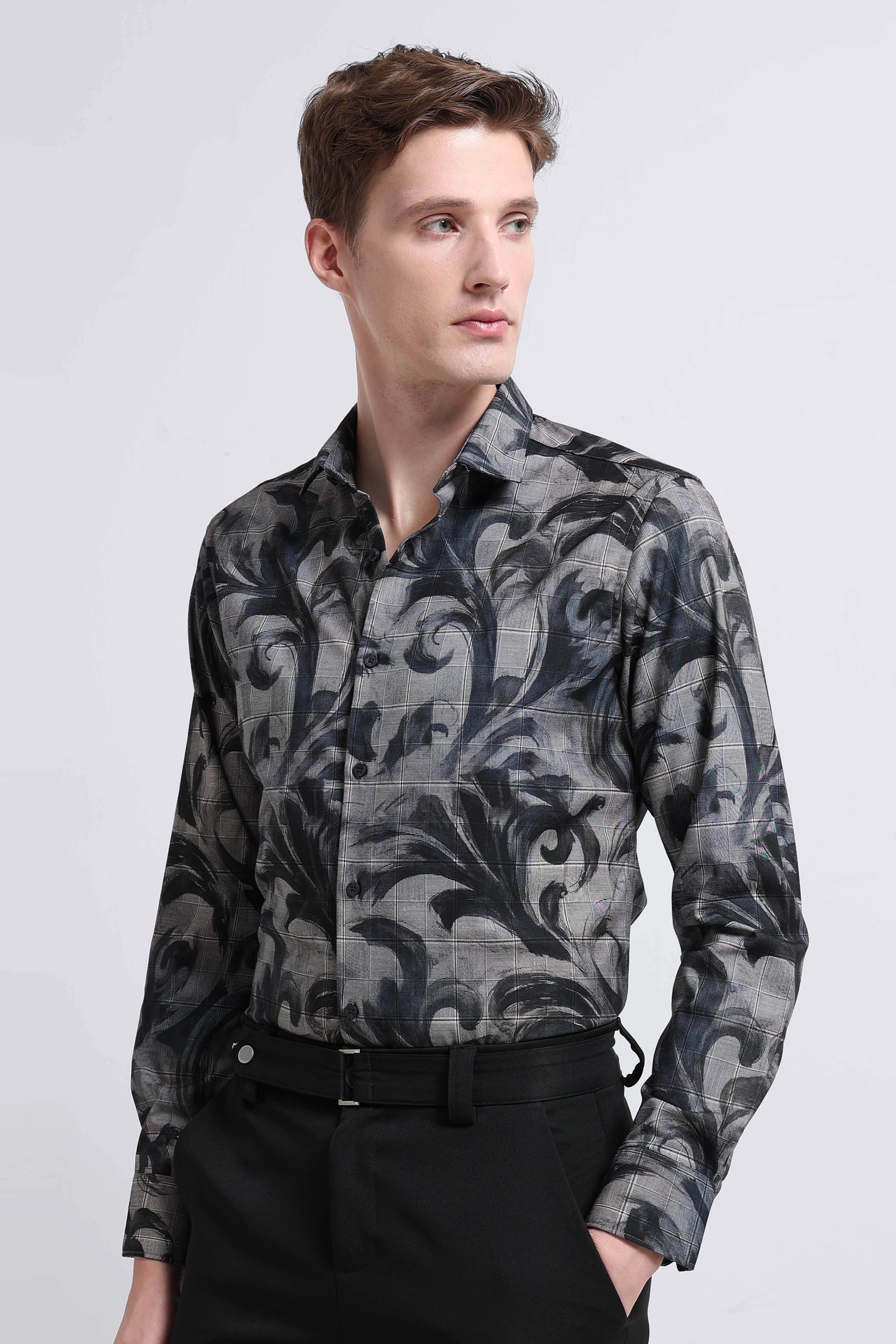 Men Grey Digital Print Shirt
