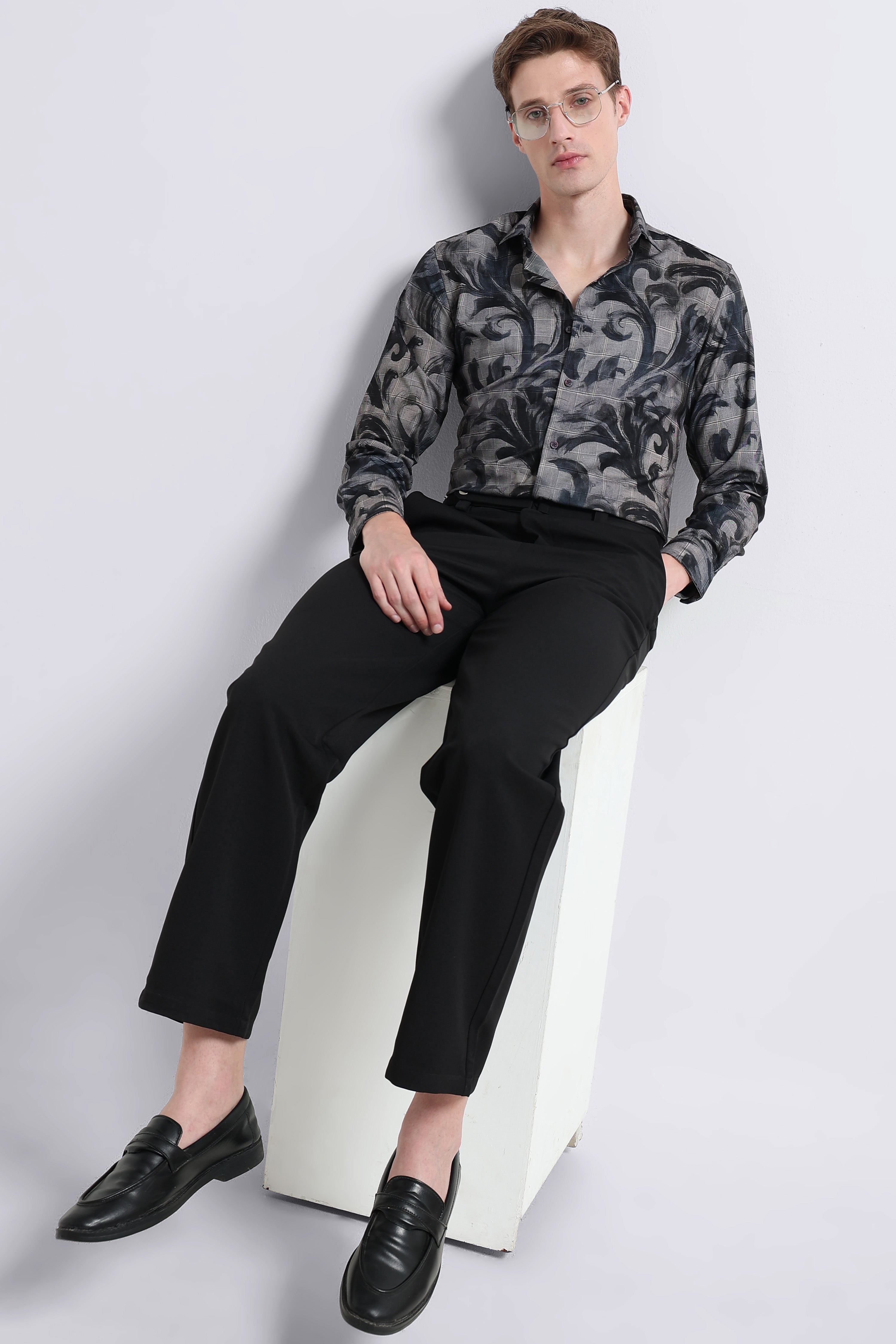 Men Grey Digital Print Shirt