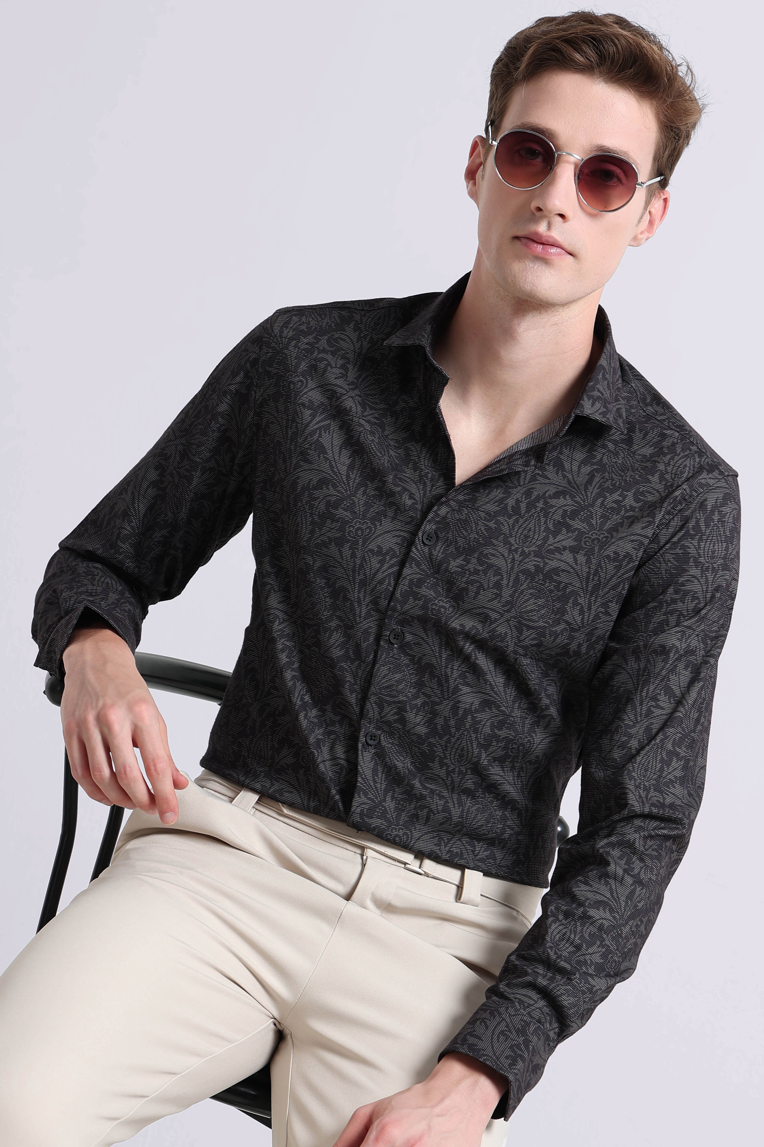 Men Olive  Printed Cotton Blend Shirt
