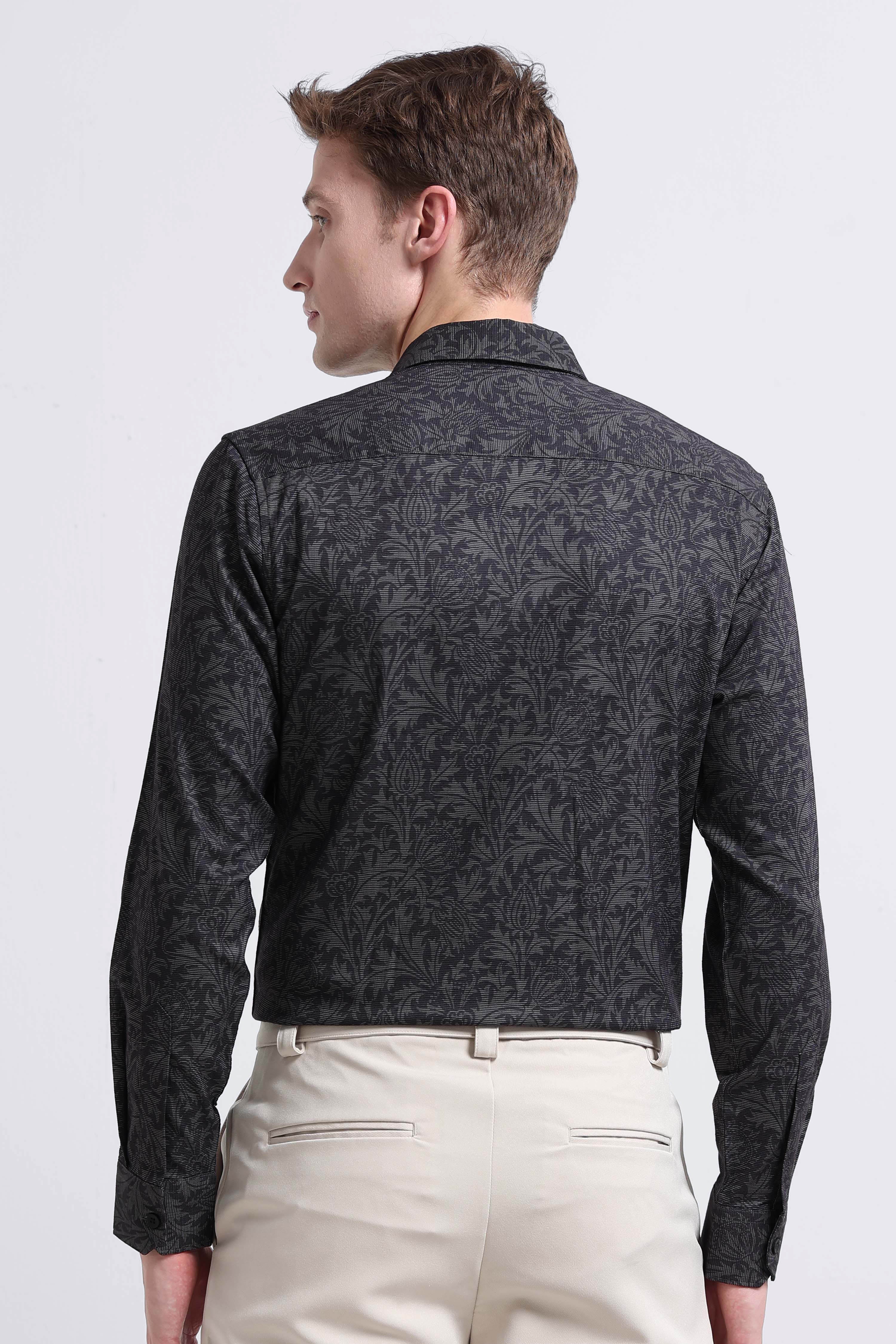 Men Olive  Printed Cotton Blend Shirt