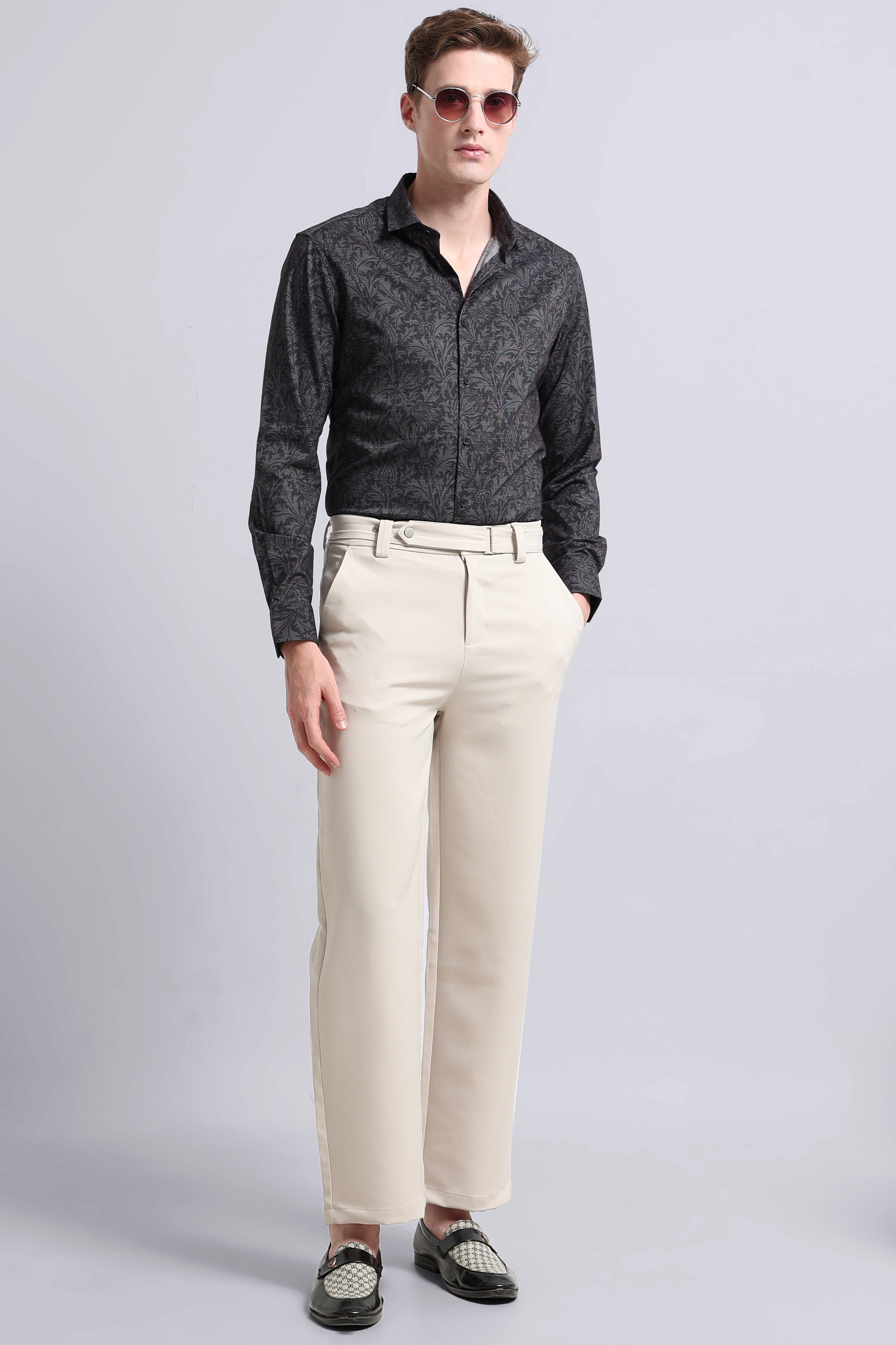 Men Olive  Printed Cotton Blend Shirt
