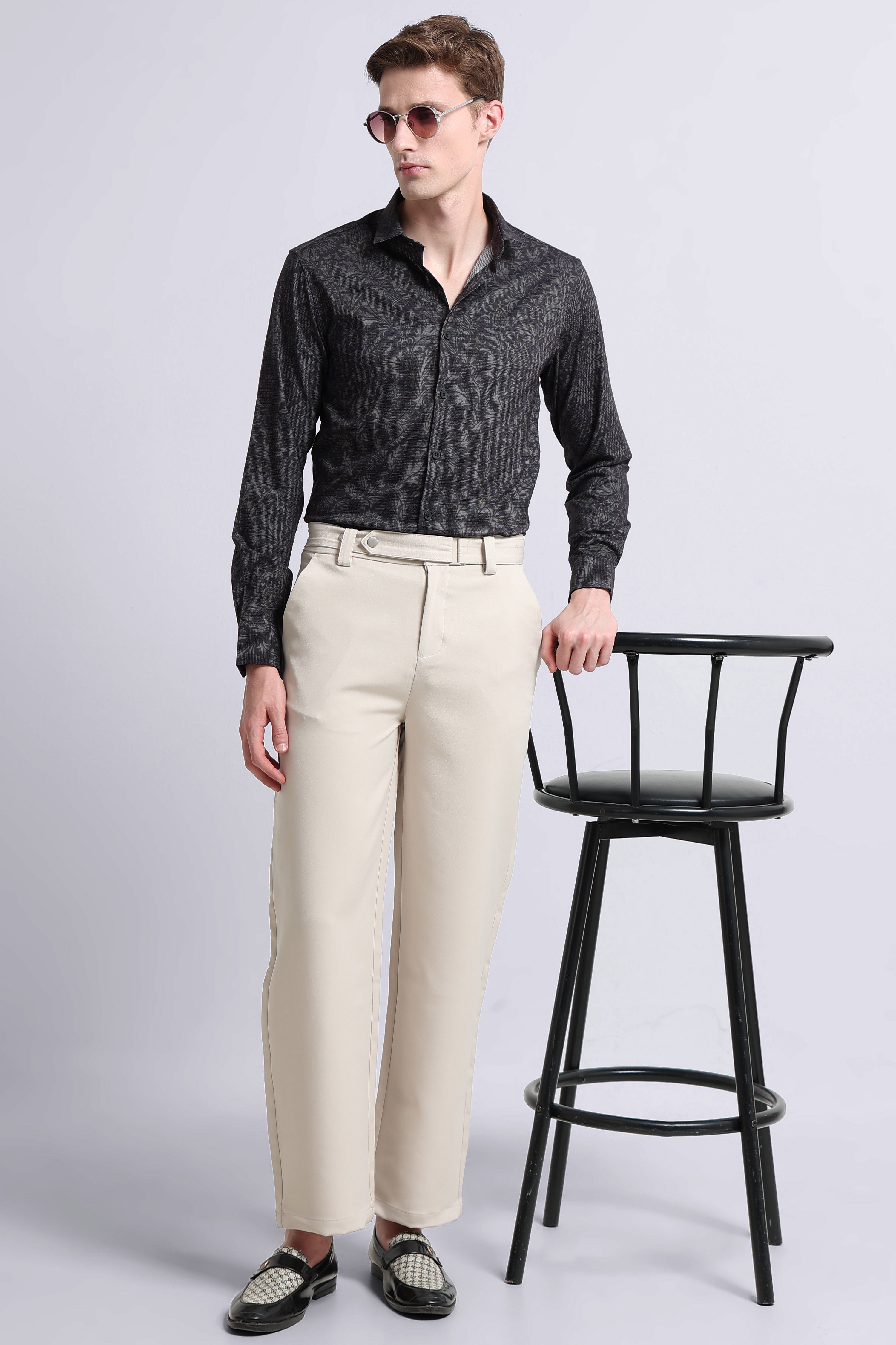 Men Olive  Printed Cotton Blend Shirt