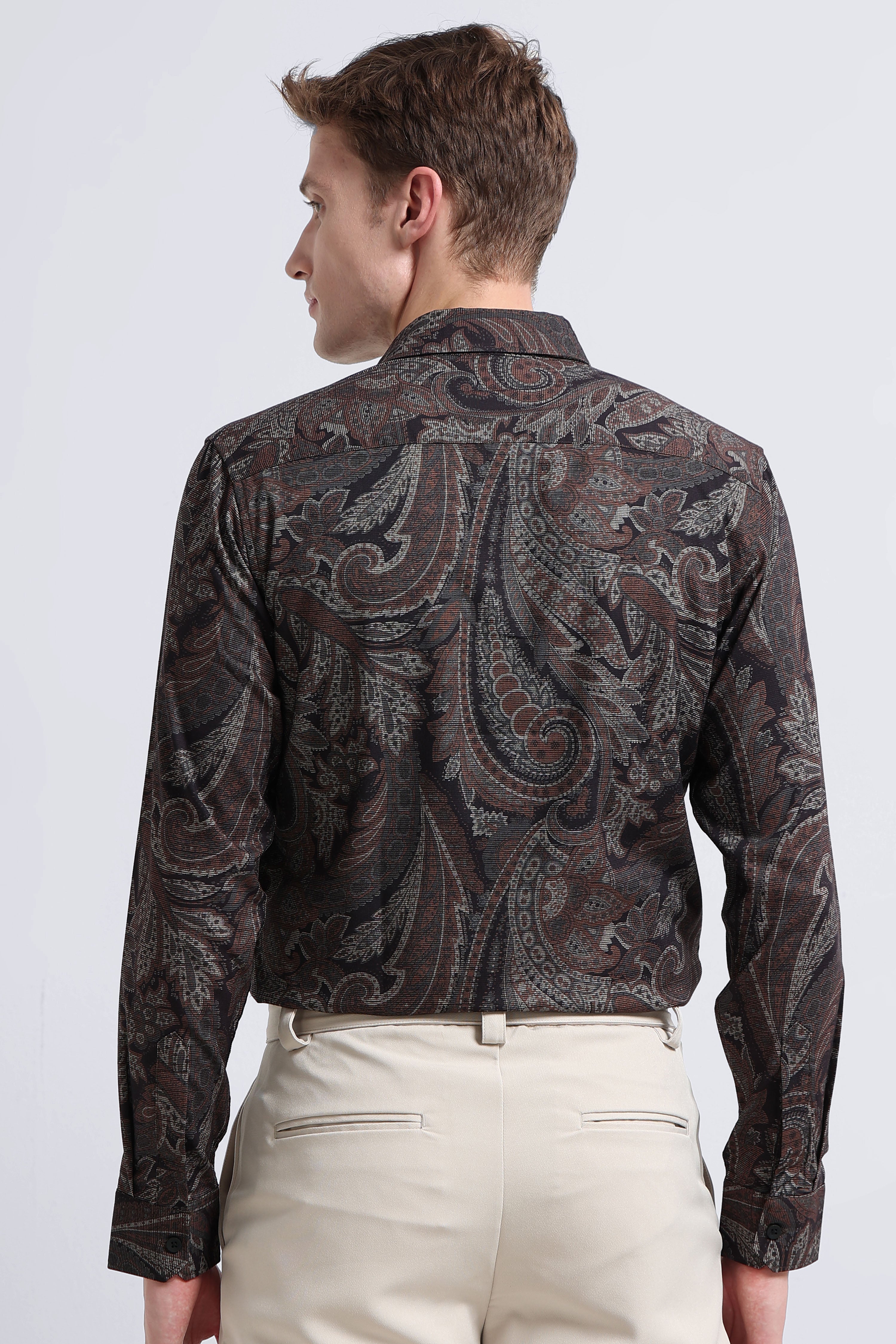 Men Rust Printed Cotton Blend Shirt