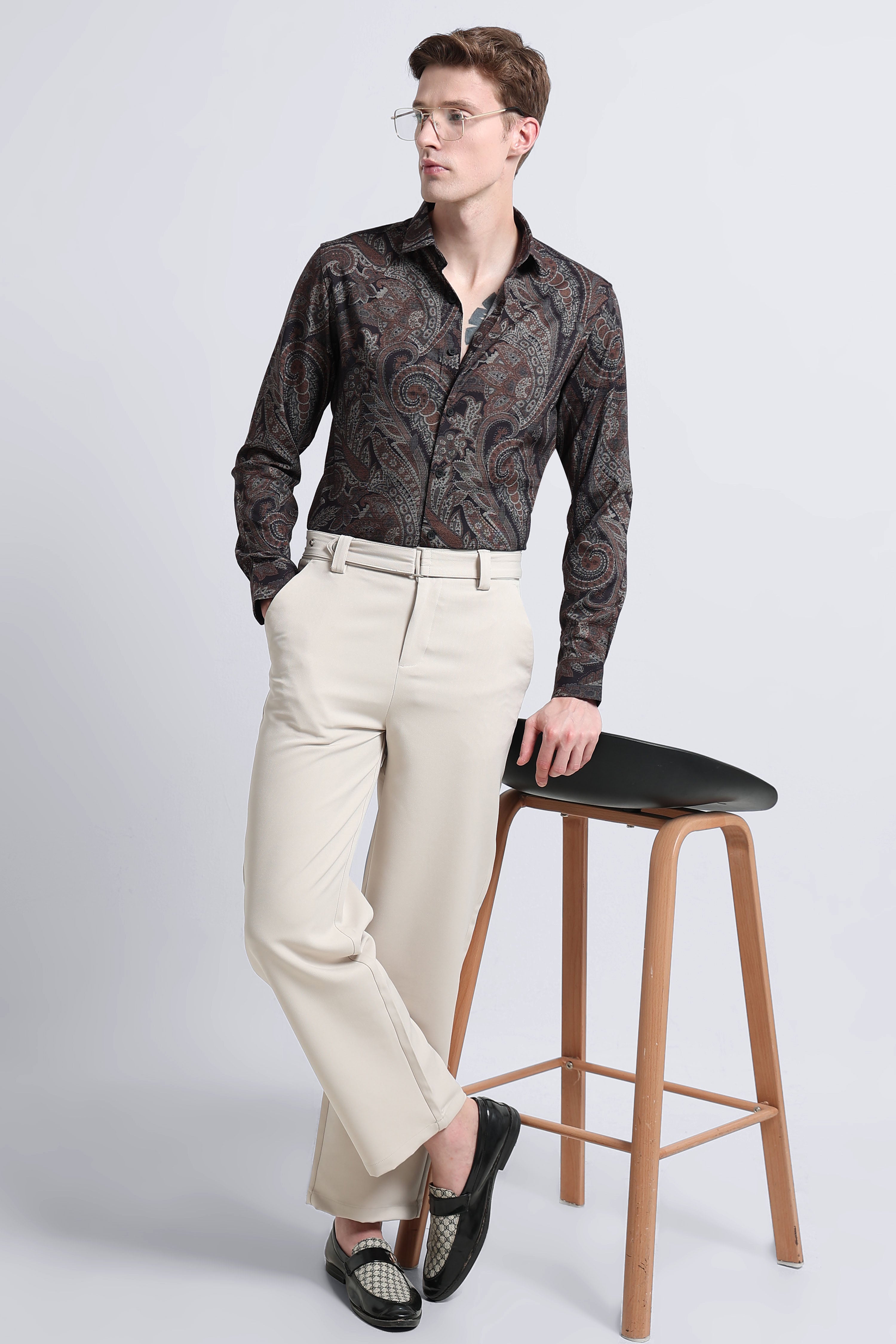 Men Rust Printed Cotton Blend Shirt