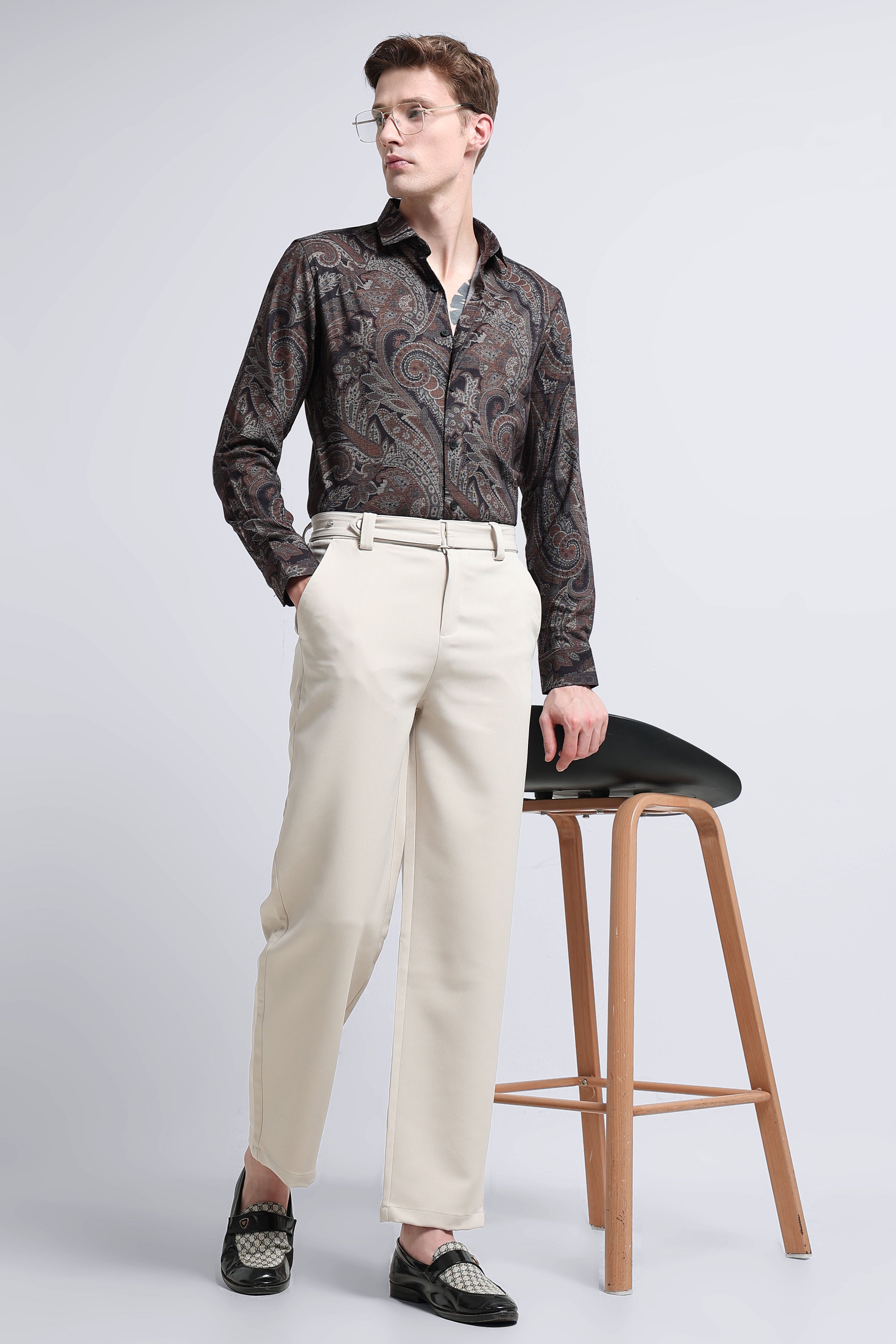 Men Rust Printed Cotton Blend Shirt