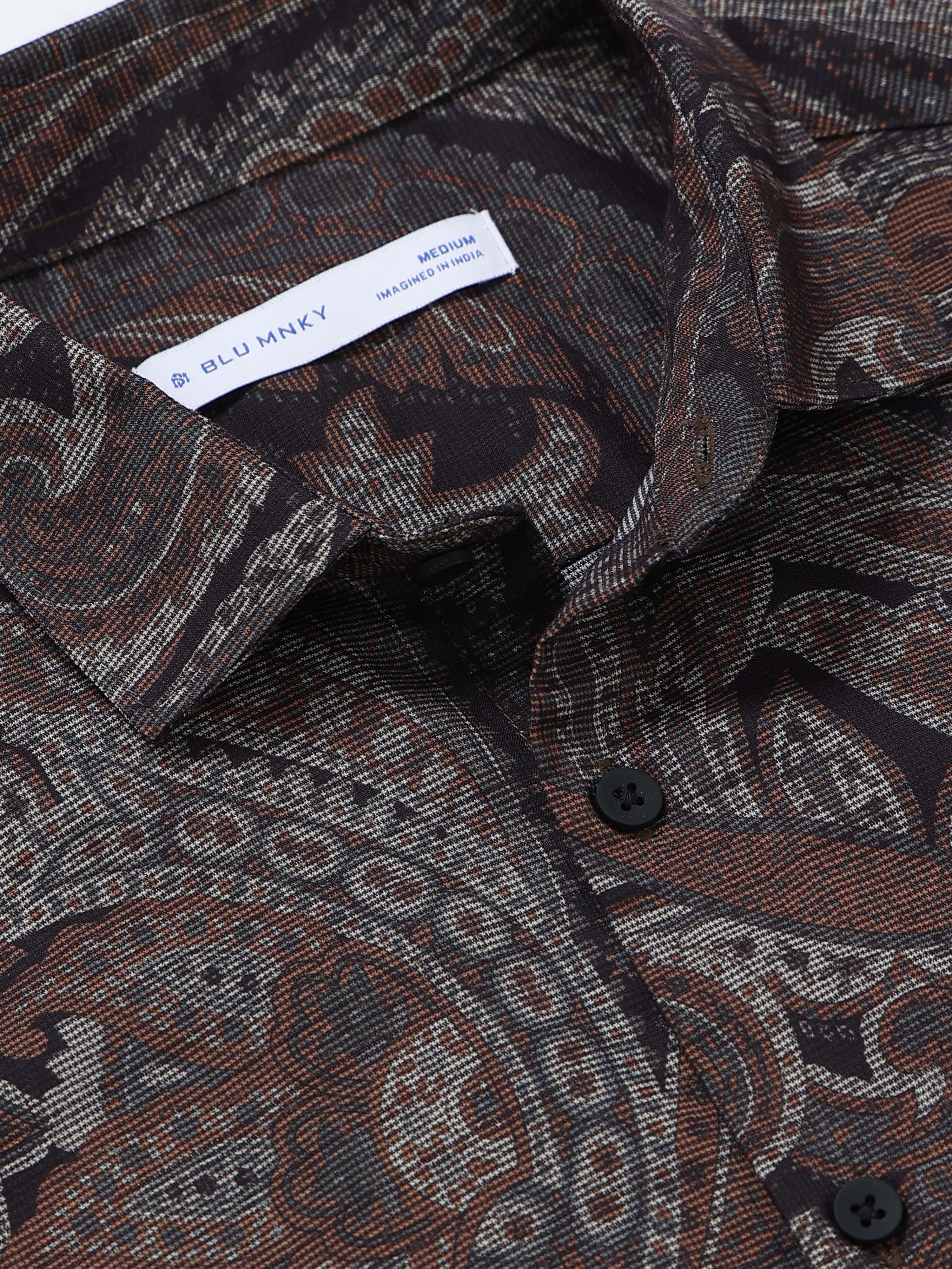 Men Rust Printed Cotton Blend Shirt