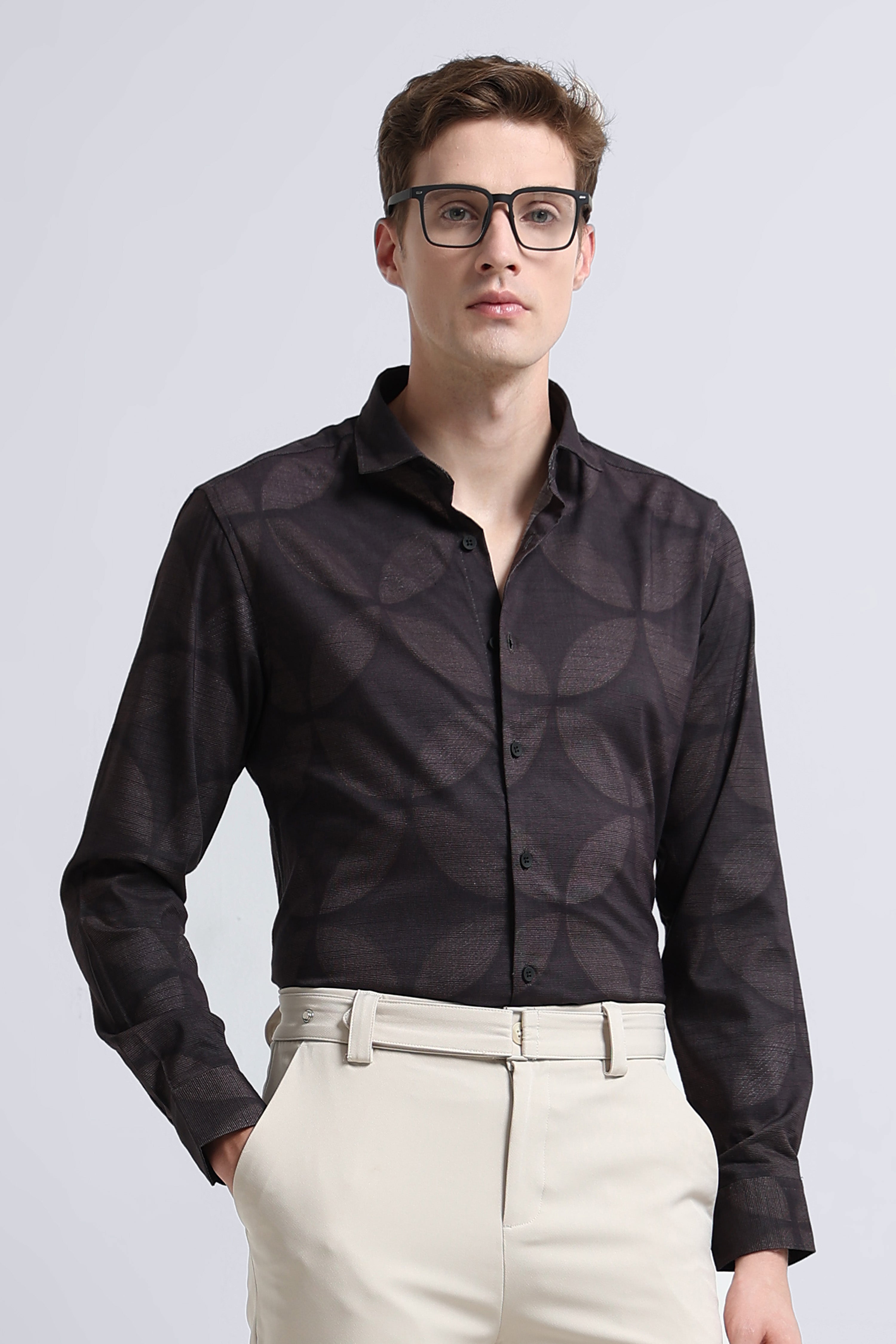 Men Brown Printed Cotton Blend Shirt