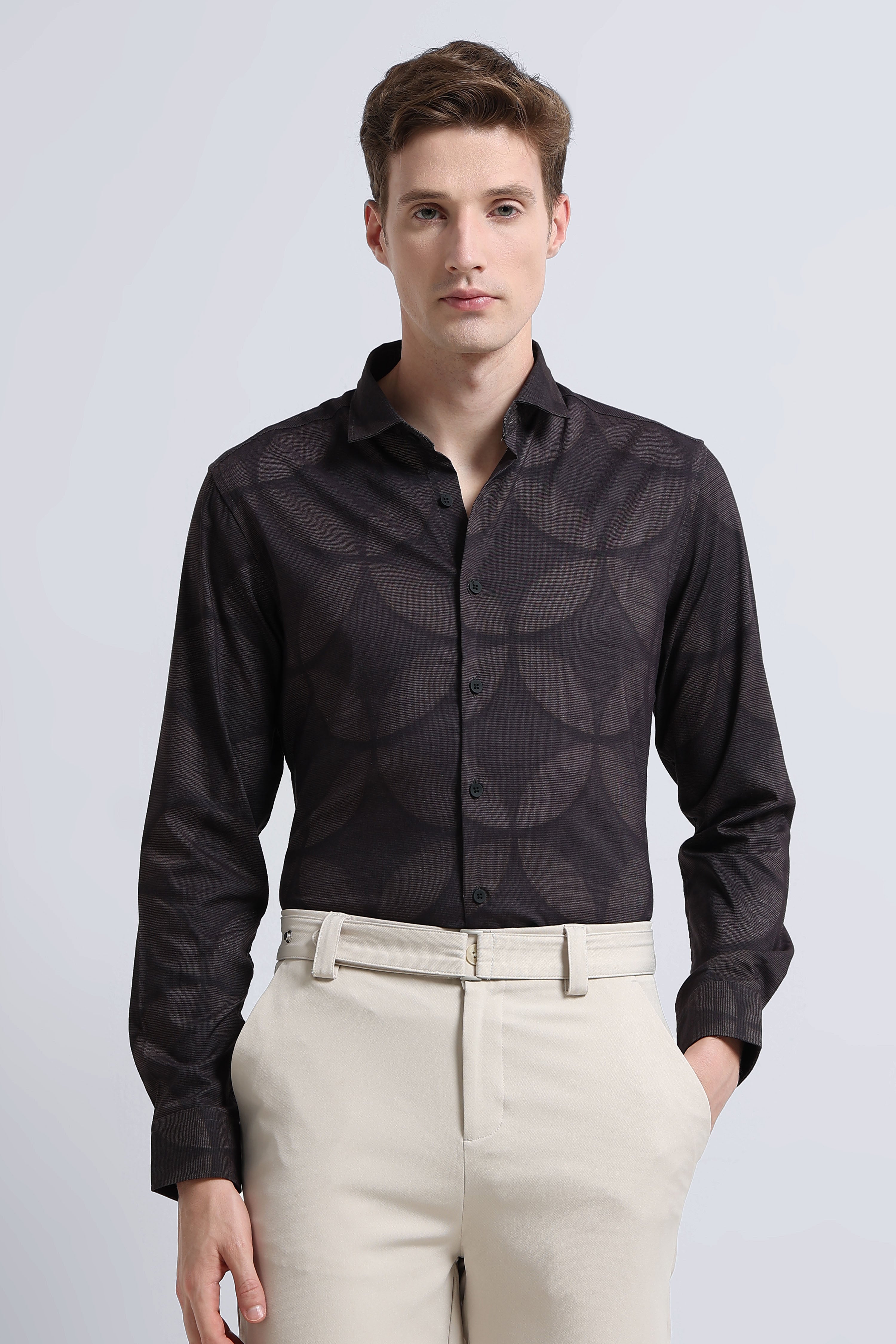 Men Brown Printed Cotton Blend Shirt