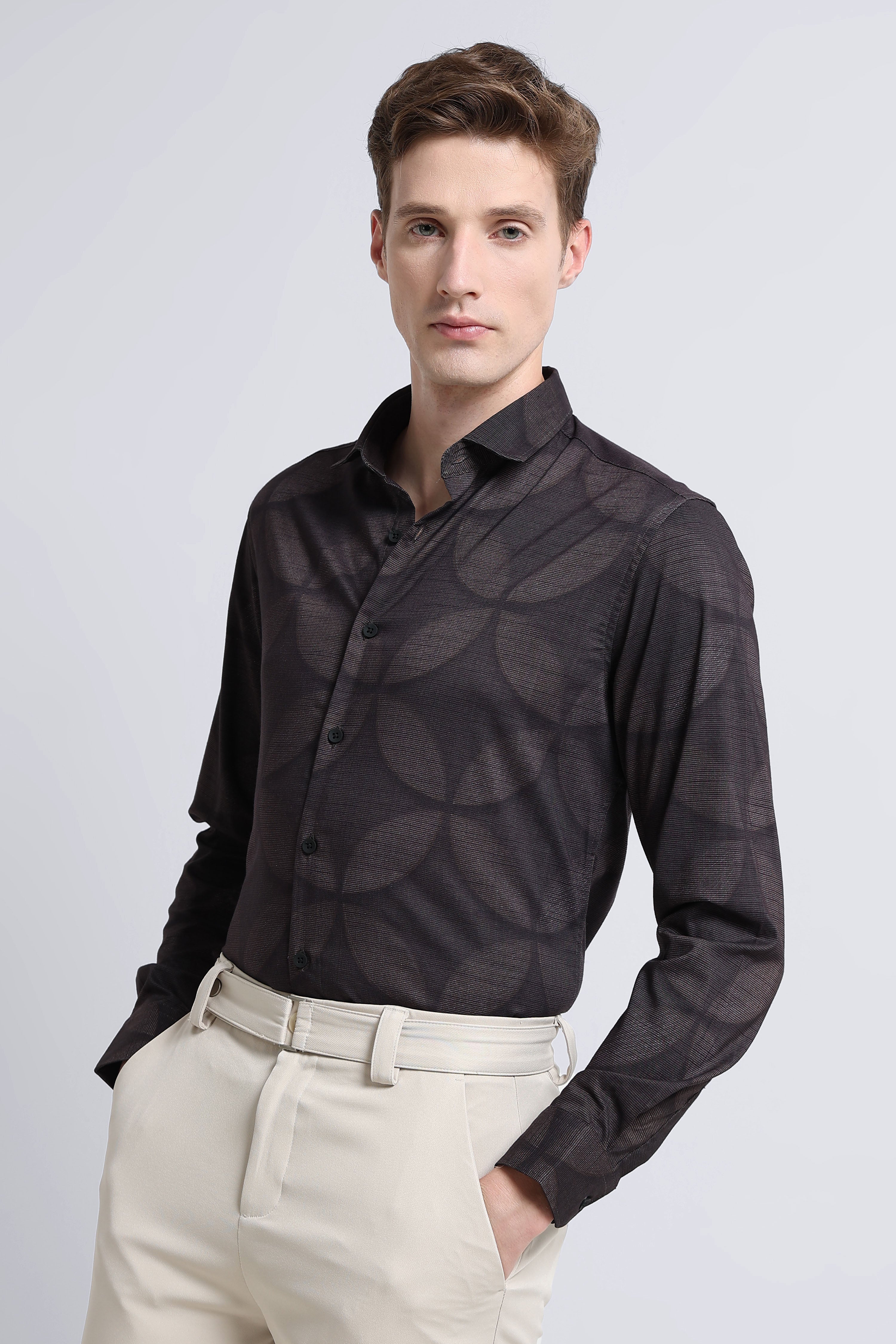 Men Brown Printed Cotton Blend Shirt