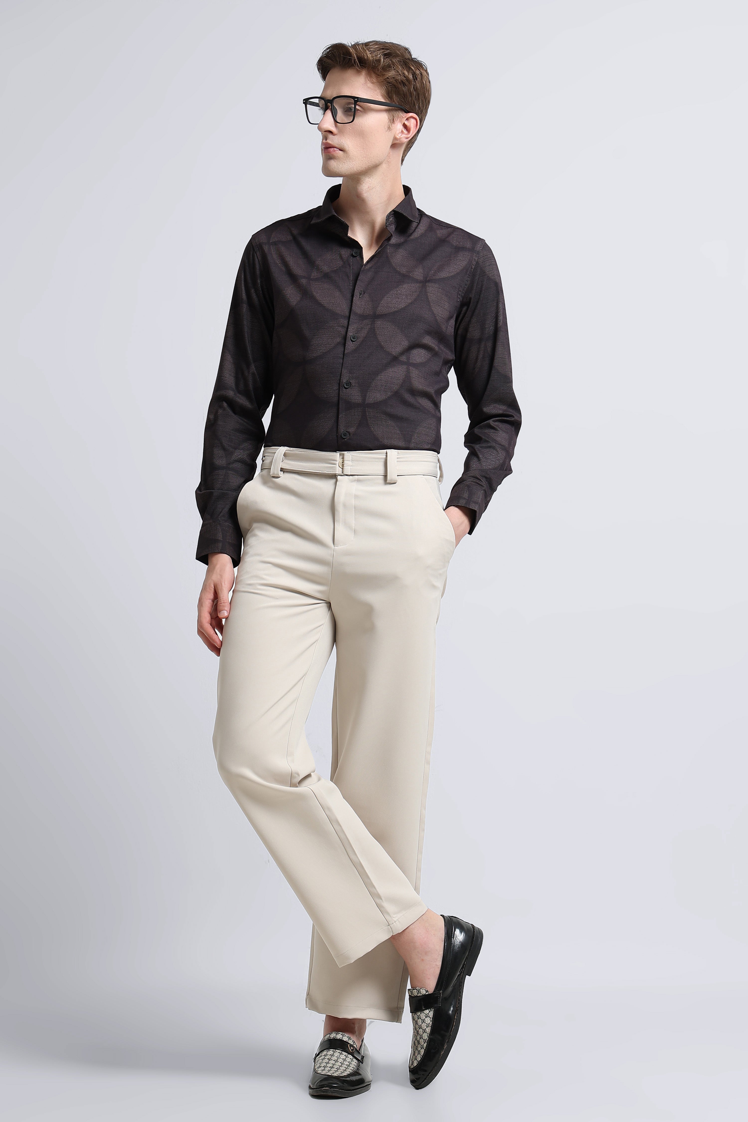 Men Brown Printed Cotton Blend Shirt