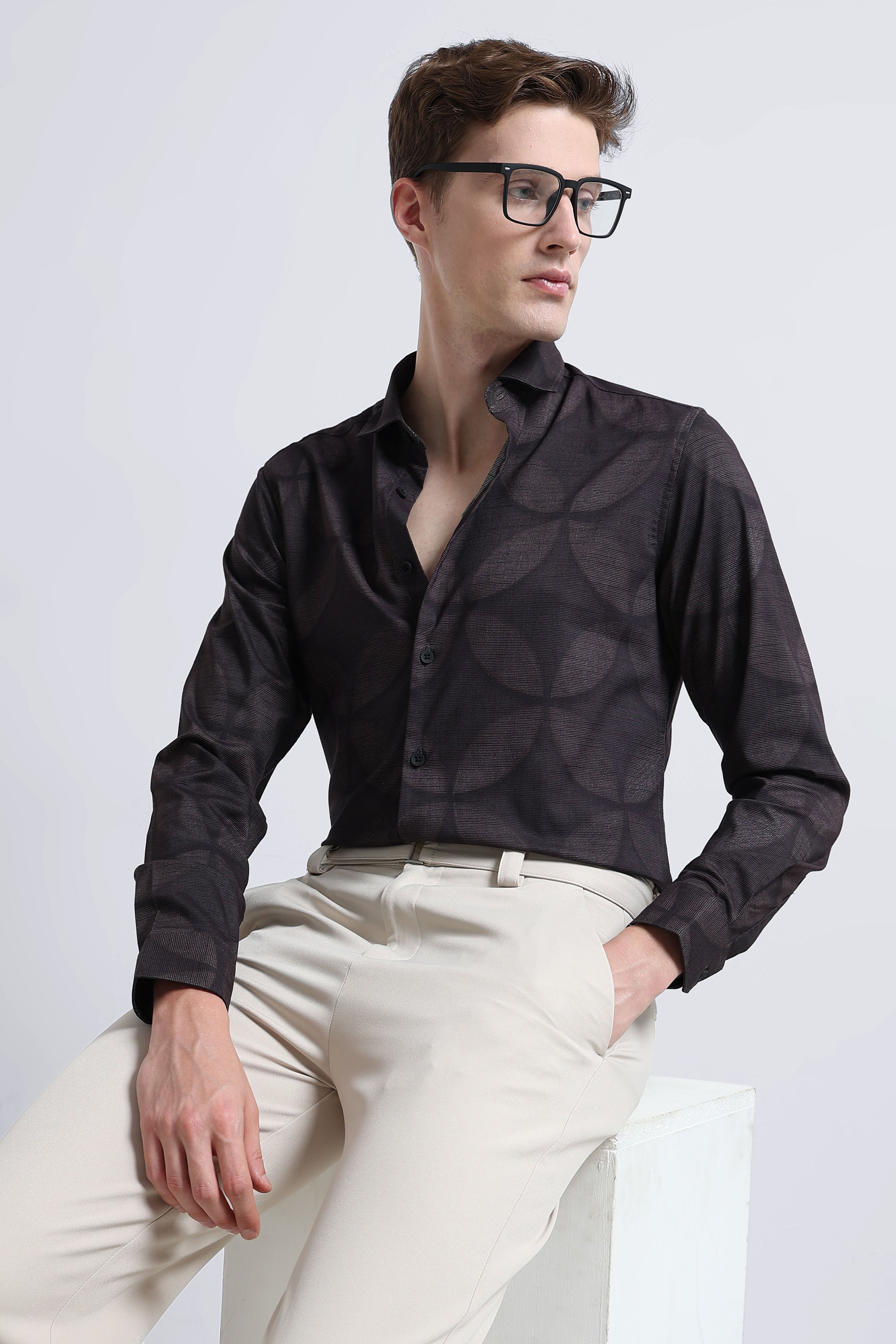 Men Brown Printed Cotton Blend Shirt