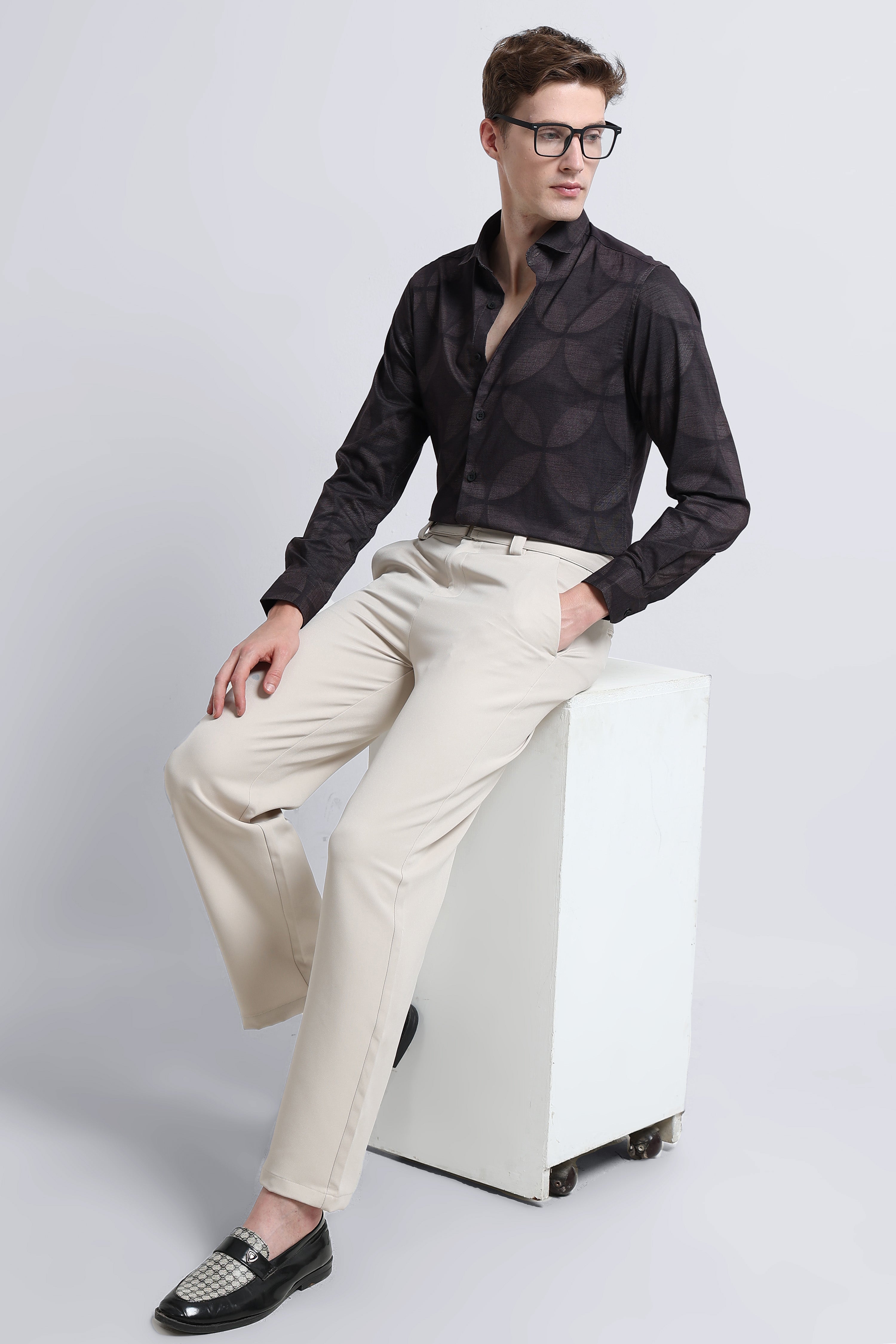 Men Brown Printed Cotton Blend Shirt