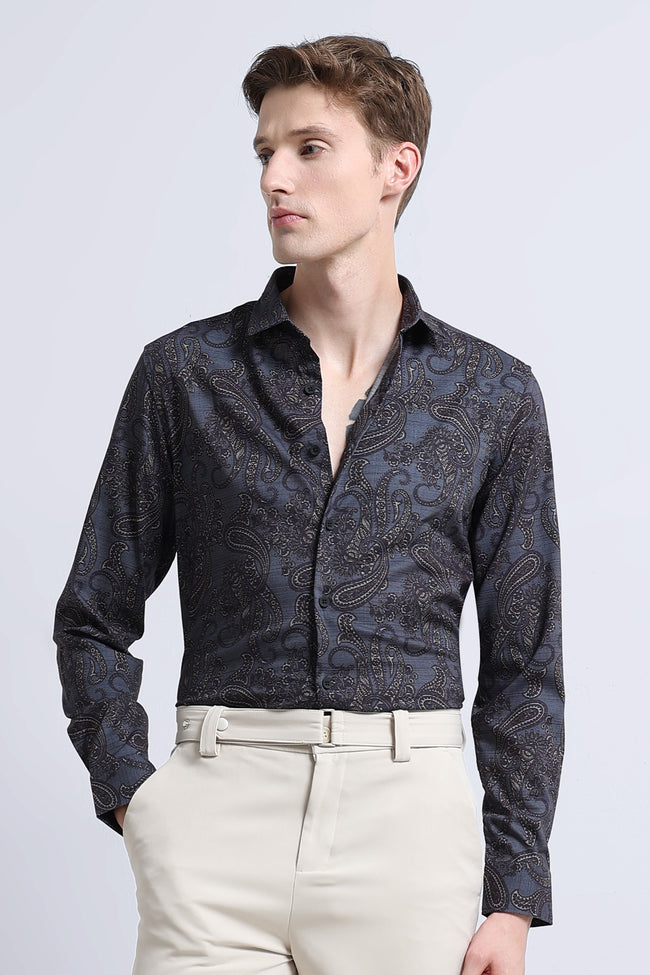 Men Blue Printed Cotton Blend Shirt