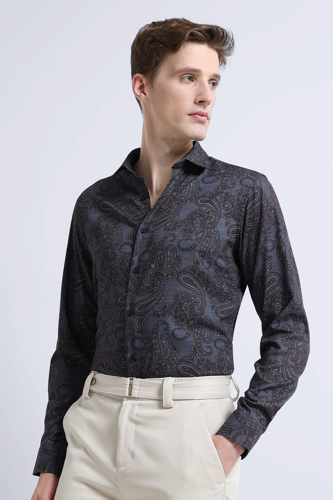 Men Blue Printed Cotton Blend Shirt