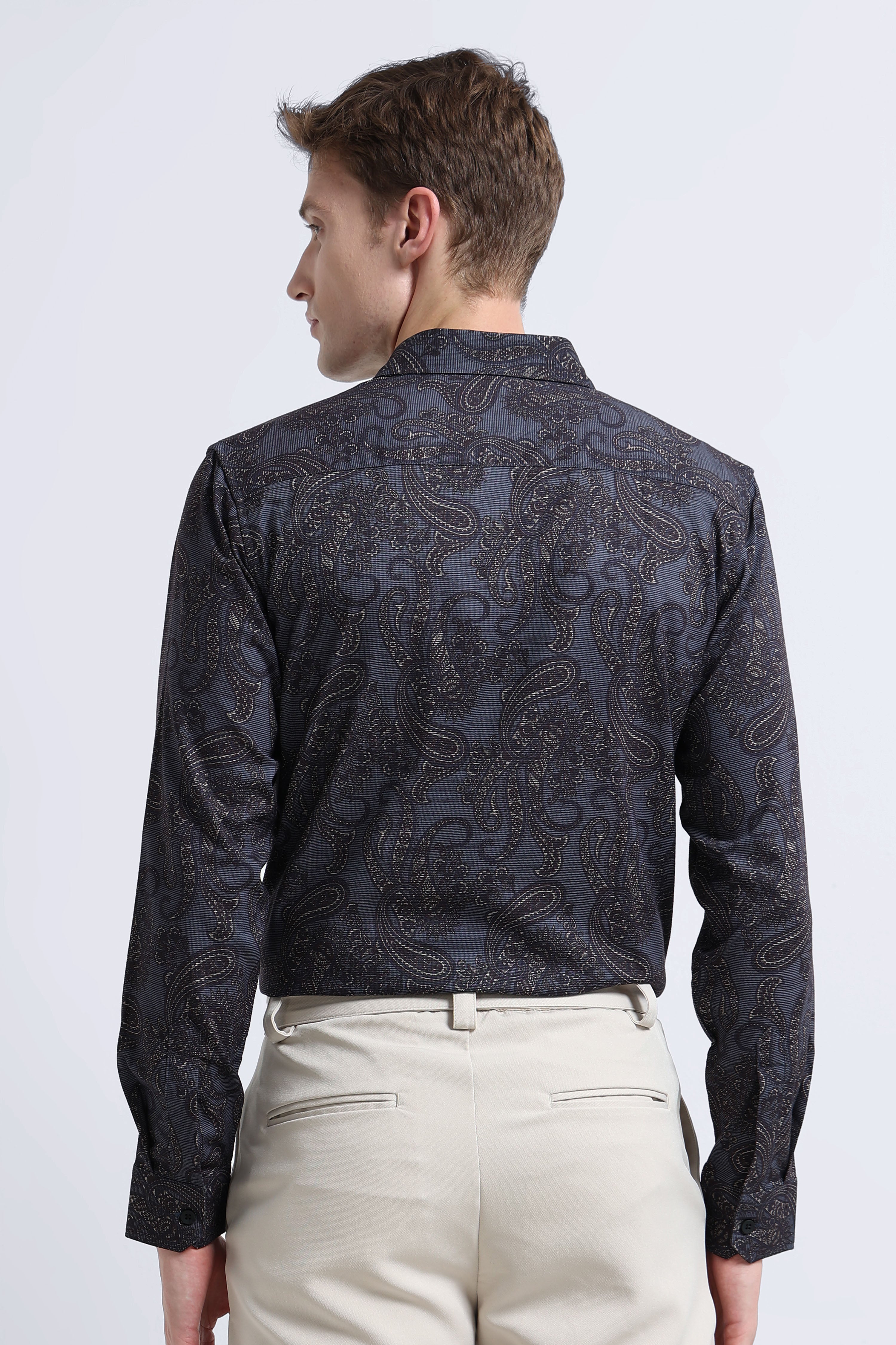 Men Blue Printed Cotton Blend Shirt