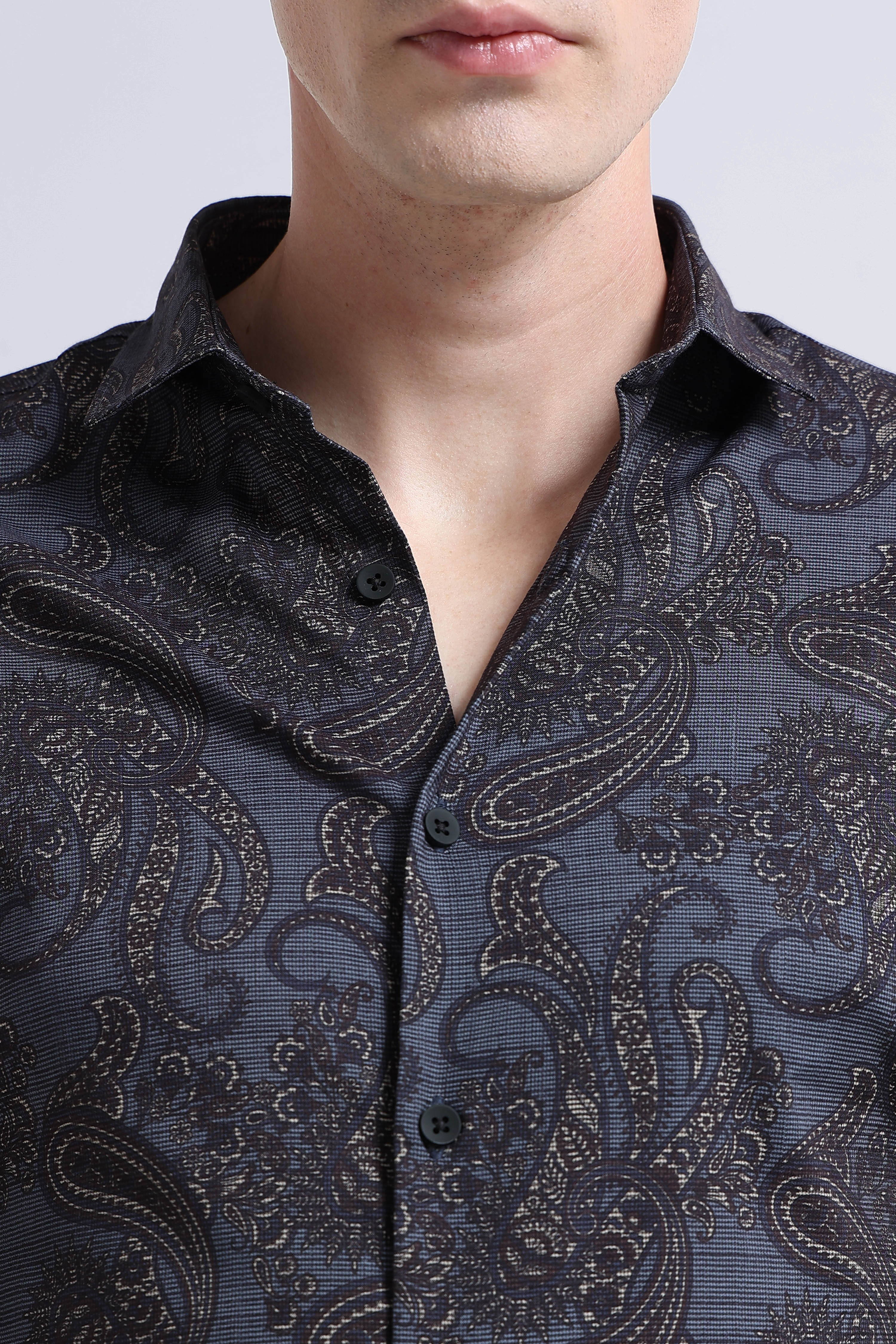 Men Blue Printed Cotton Blend Shirt