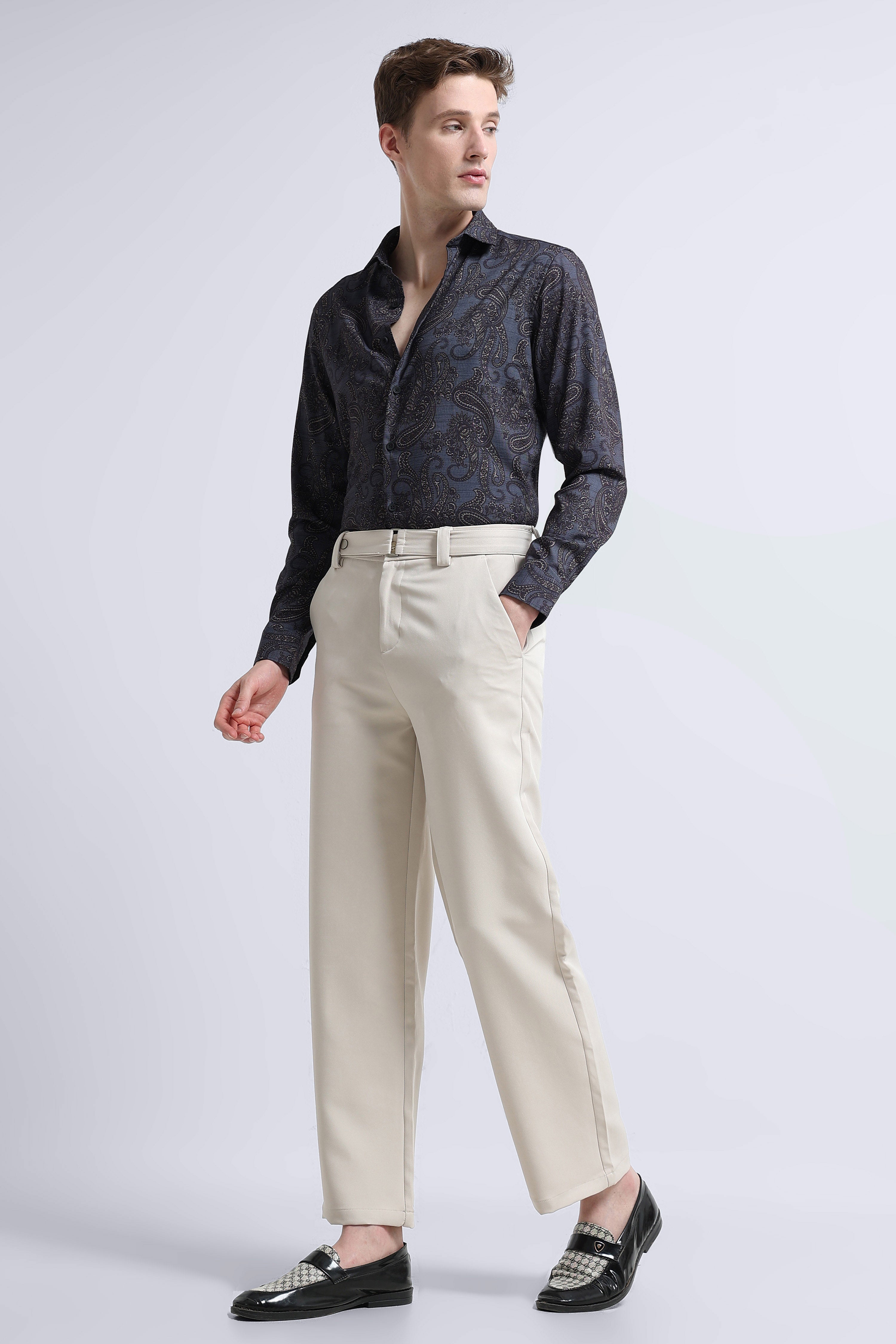 Men Blue Printed Cotton Blend Shirt