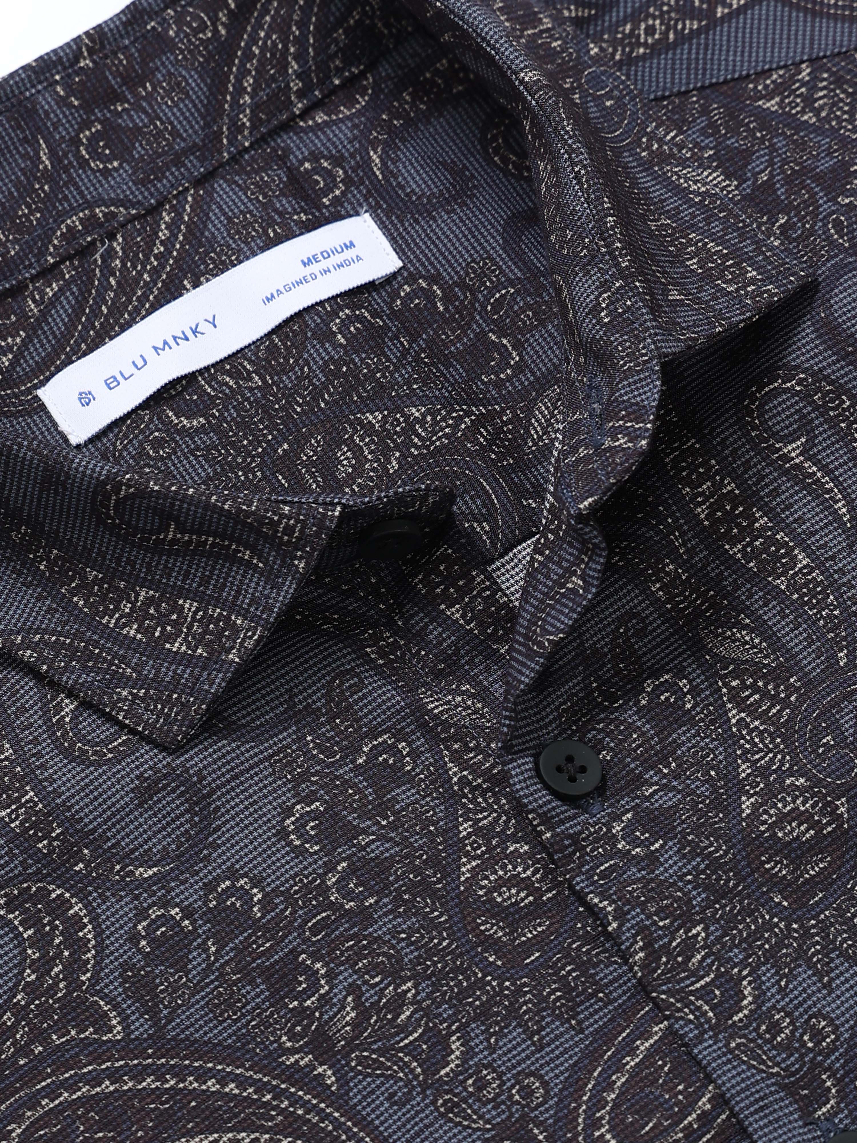Men Blue Printed Cotton Blend Shirt