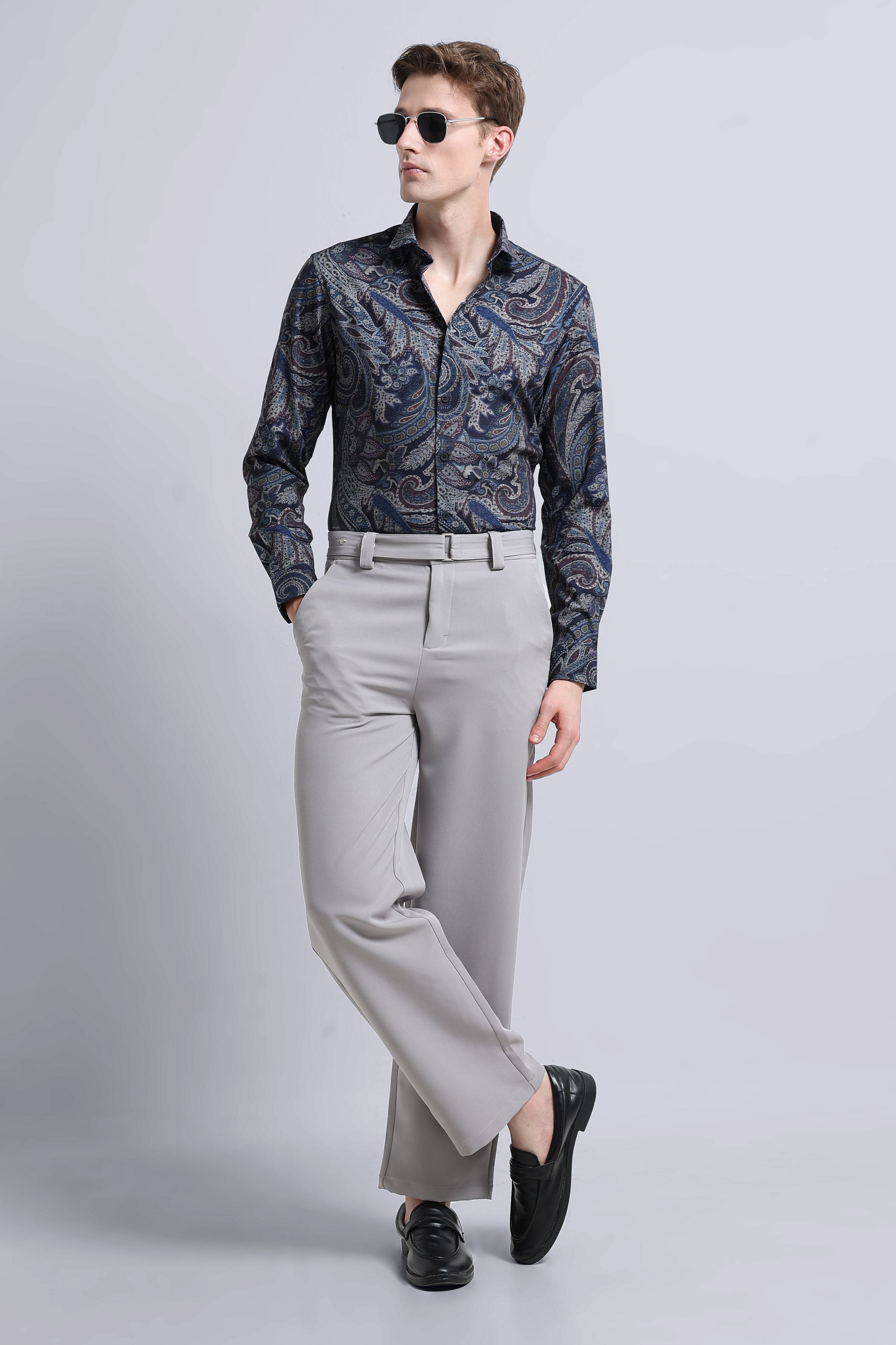 Men Navy Printed Cotton Blend Shirt