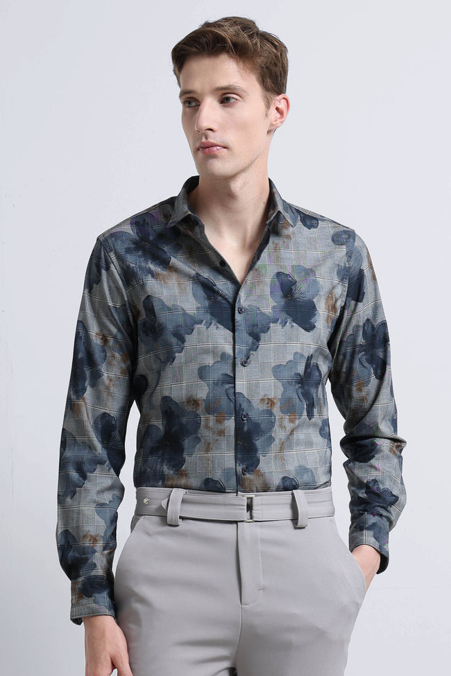 Men Grey Digital Print Shirt