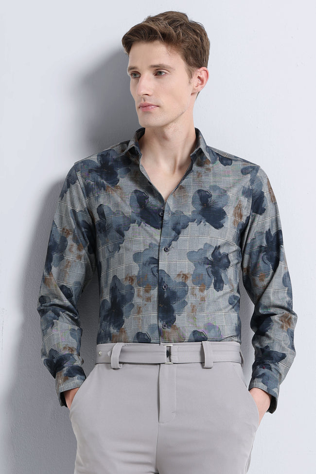 Men Grey Digital Print Shirt