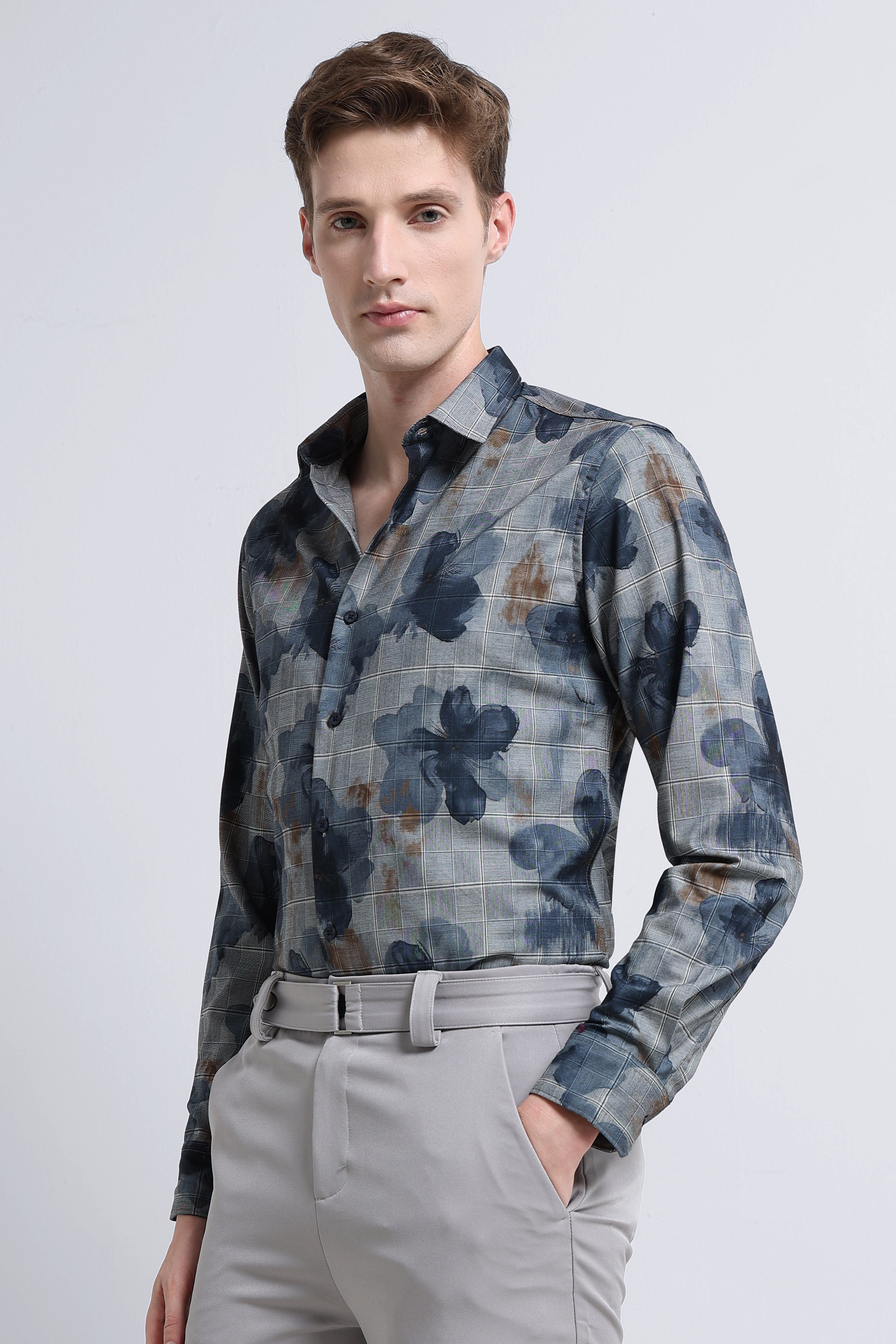 Men Grey Digital Print Shirt