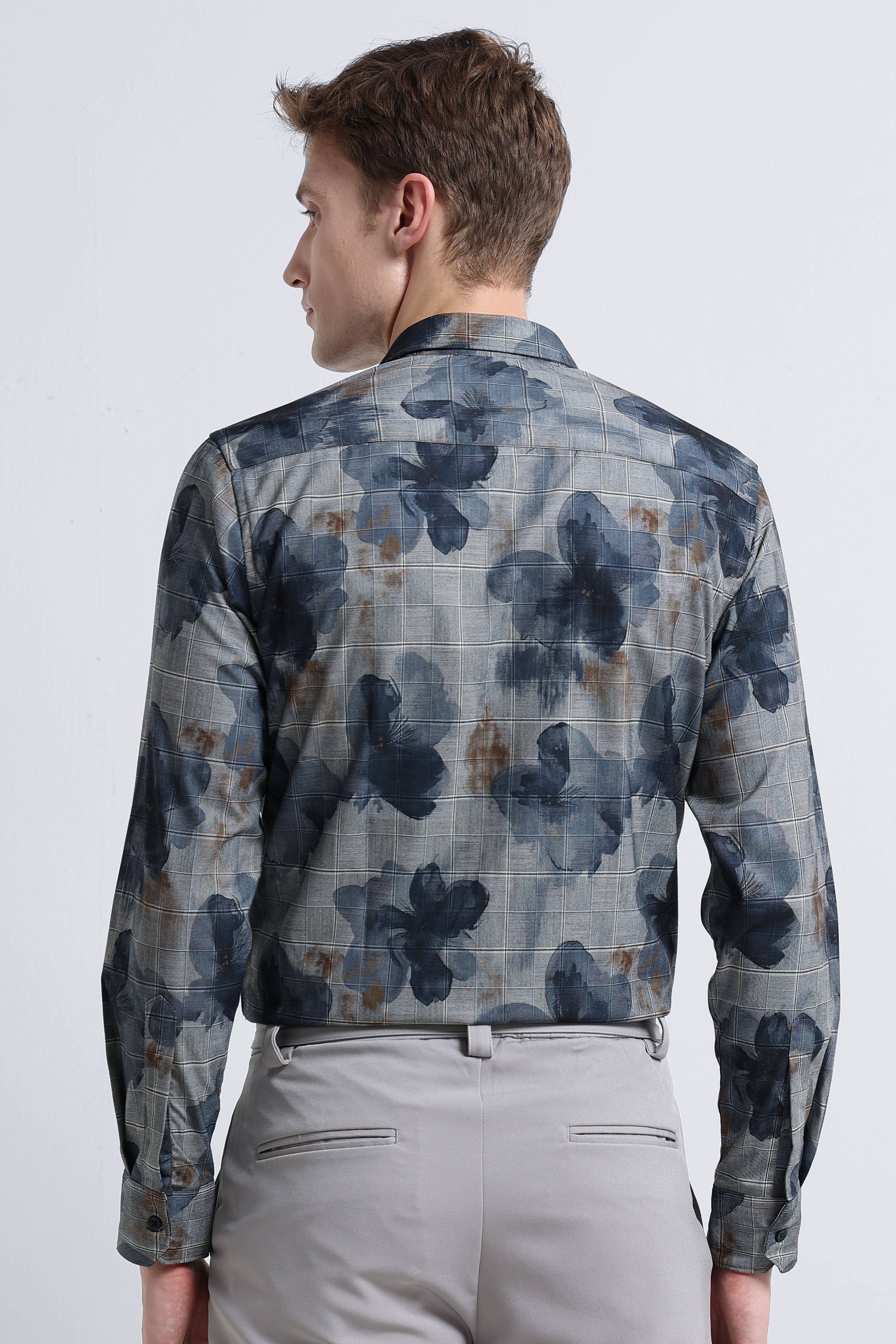 Men Grey Digital Print Shirt