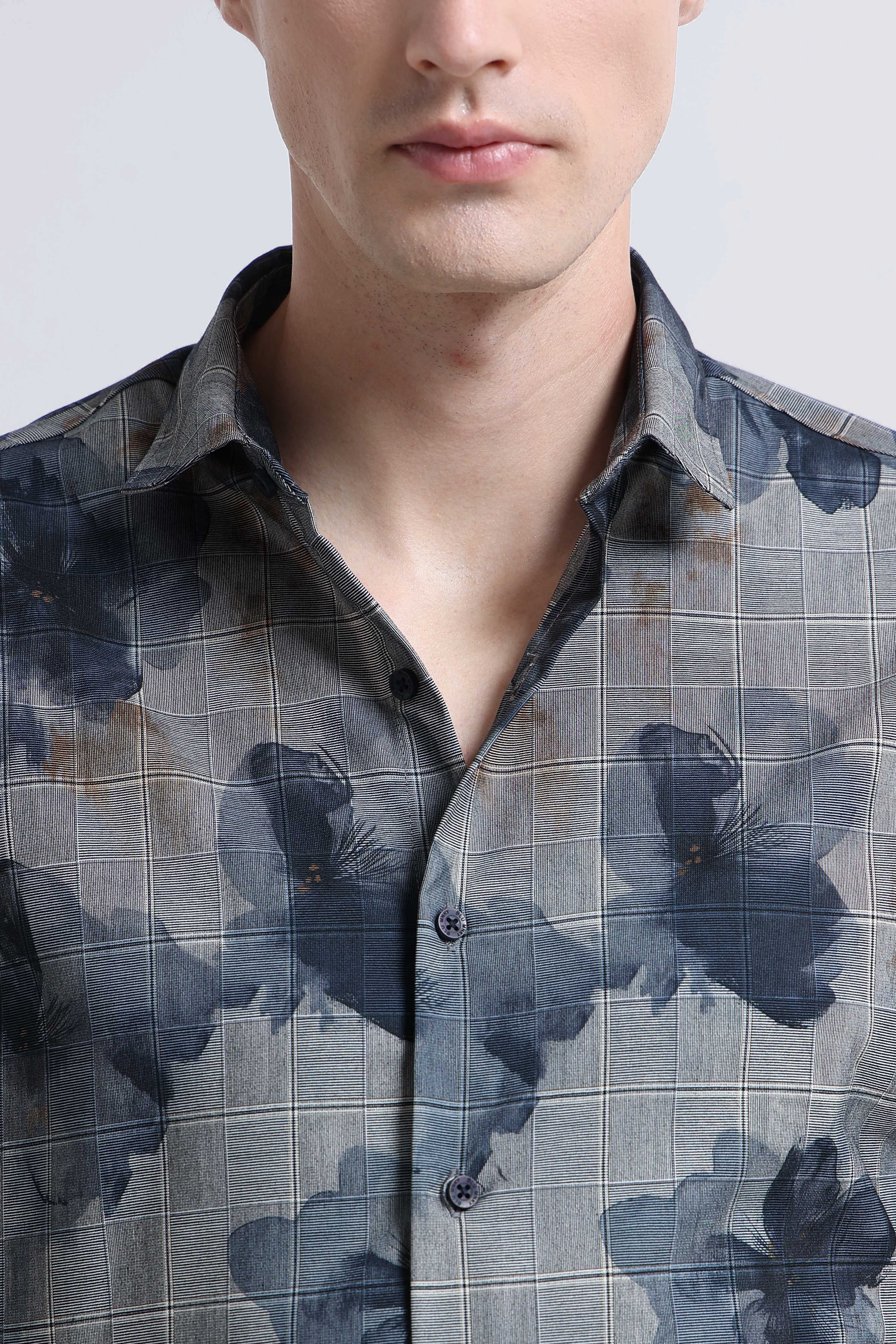 Men Grey Digital Print Shirt