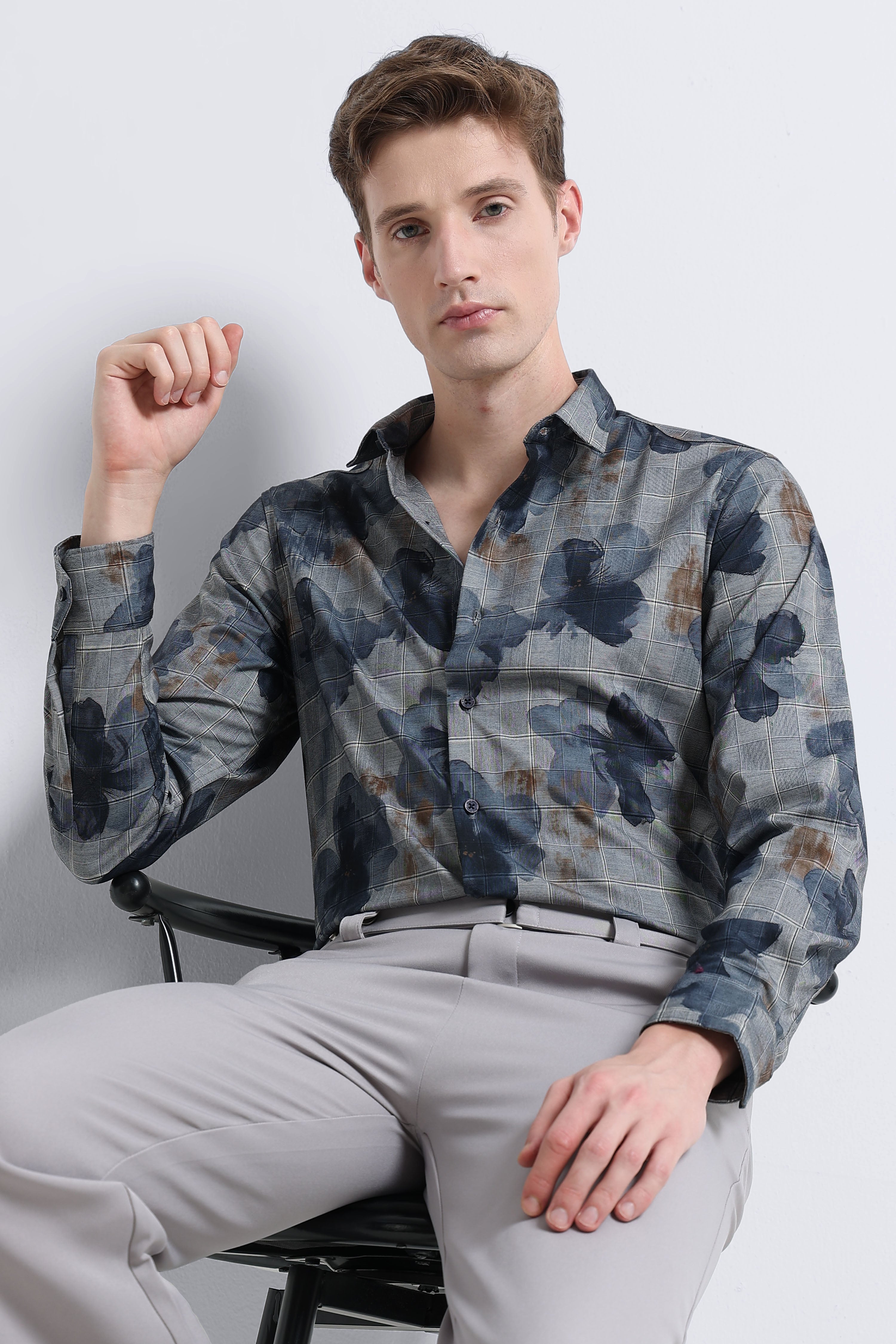 Men Grey Digital Print Shirt