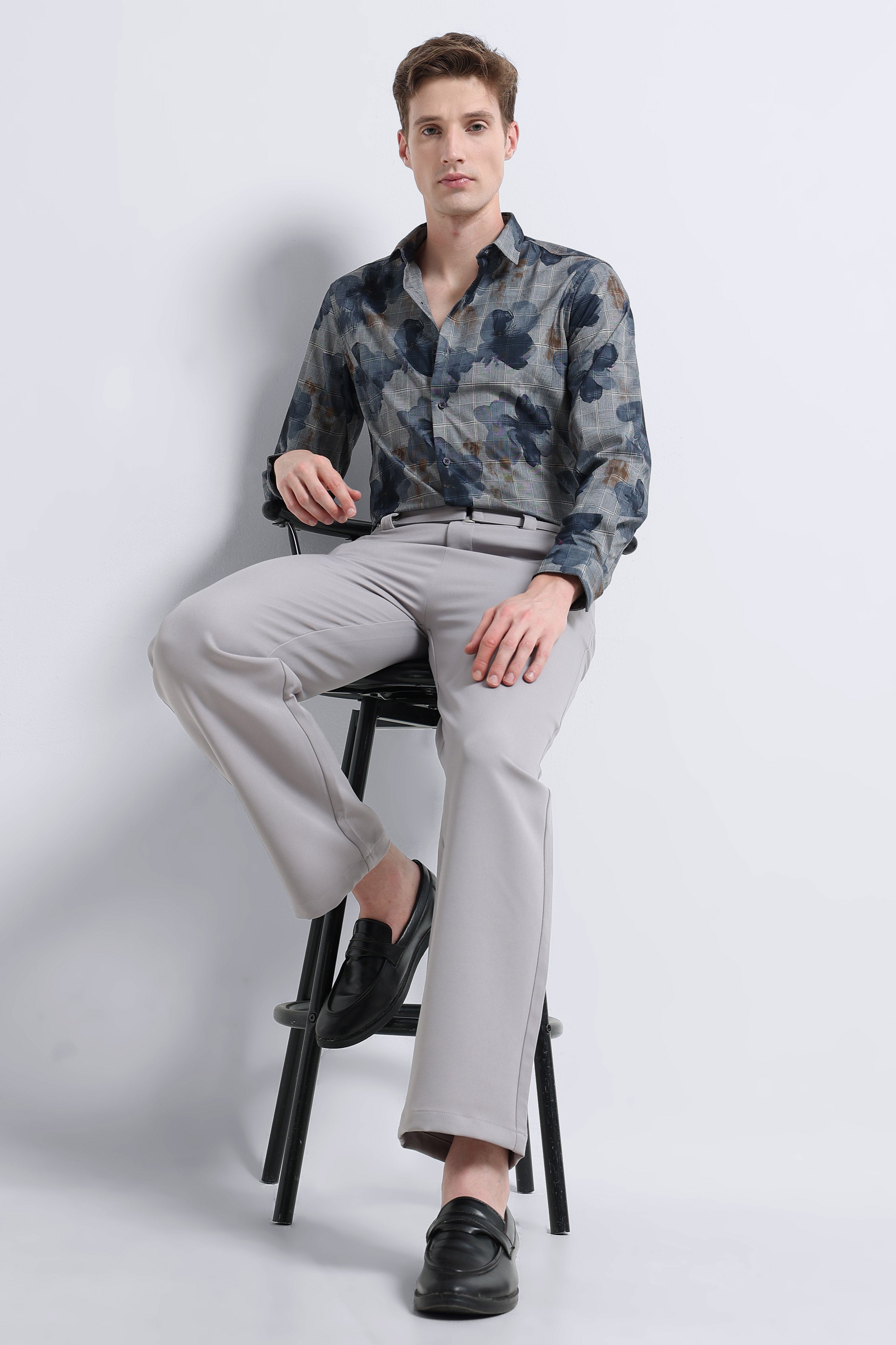 Men Grey Digital Print Shirt