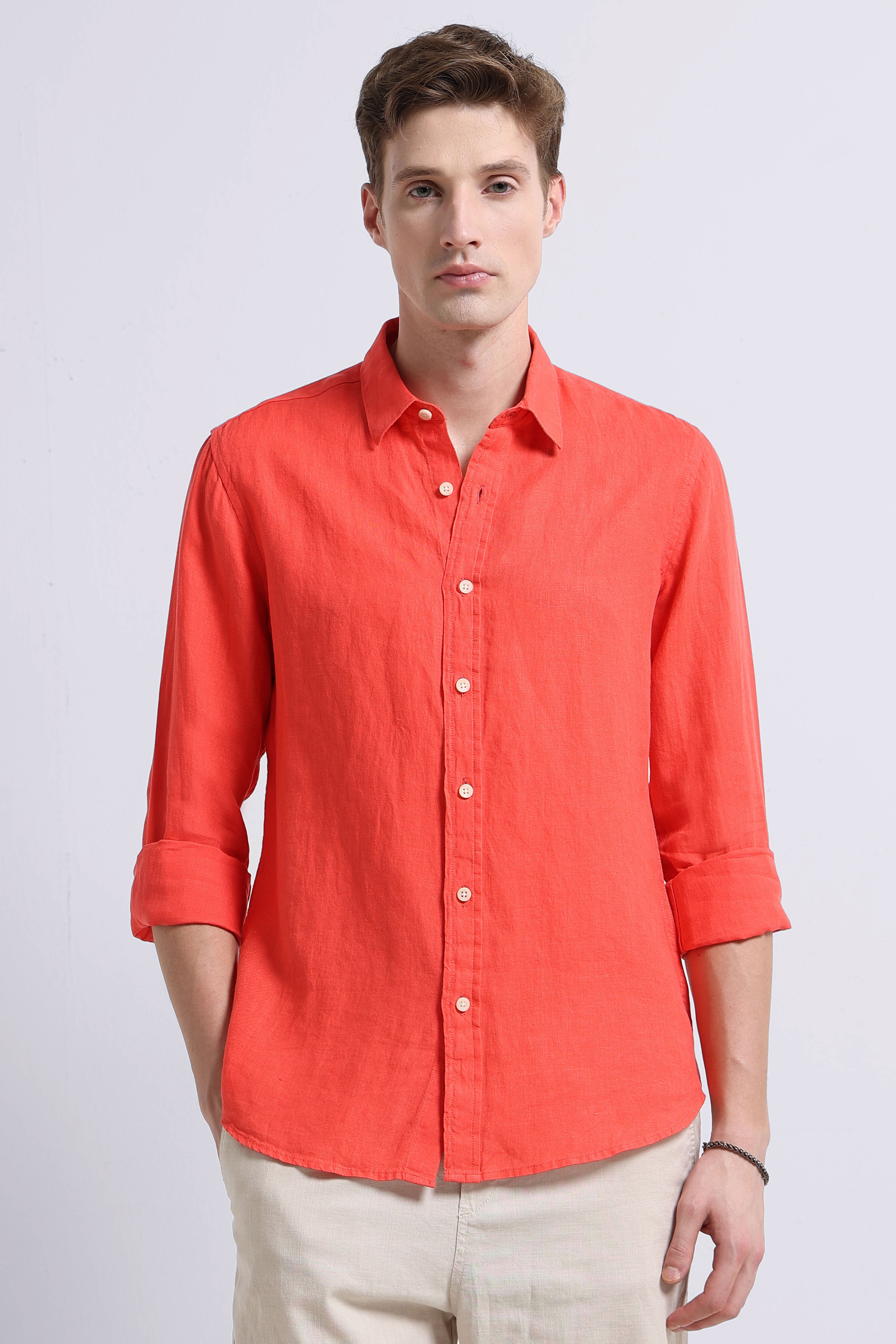 Men peach Classic Linen Shirt