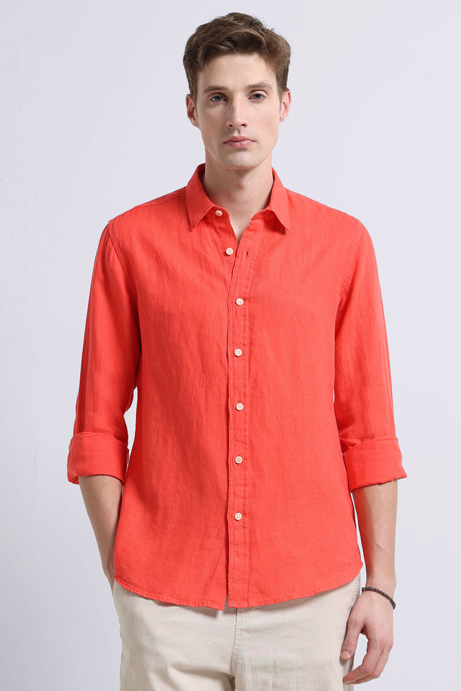 Men peach Classic Linen Shirt