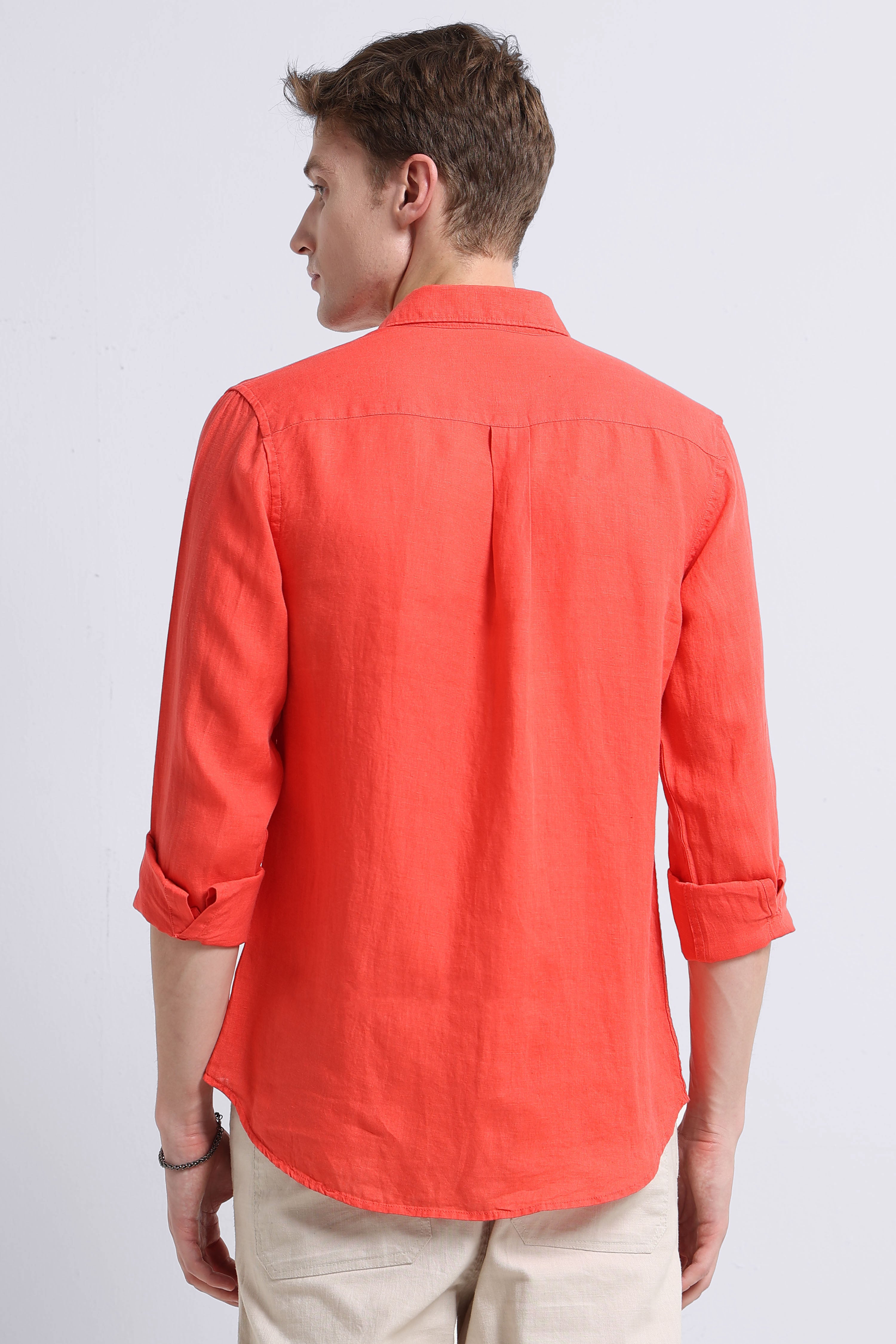 Men peach Classic Linen Shirt