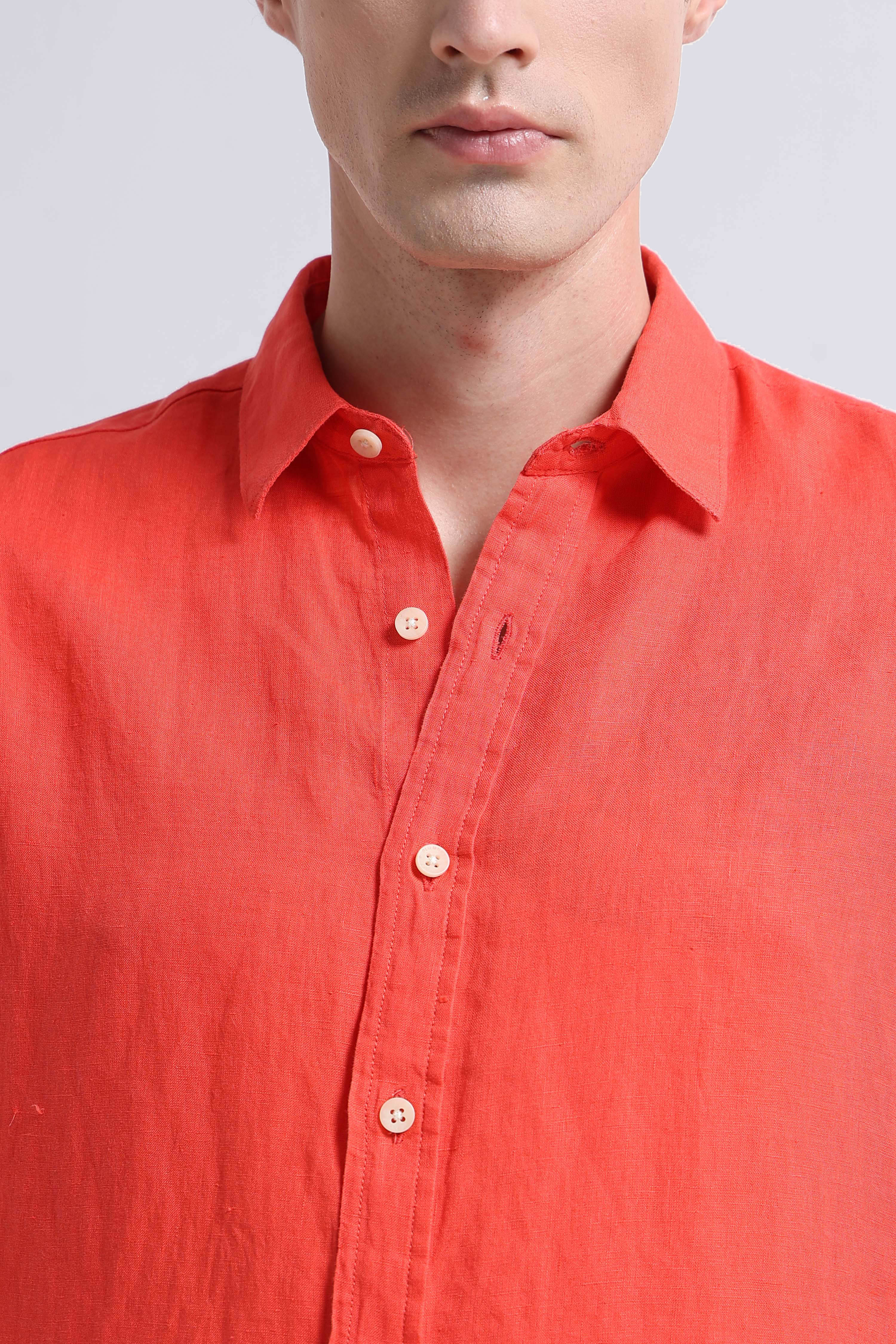 Men peach Classic Linen Shirt