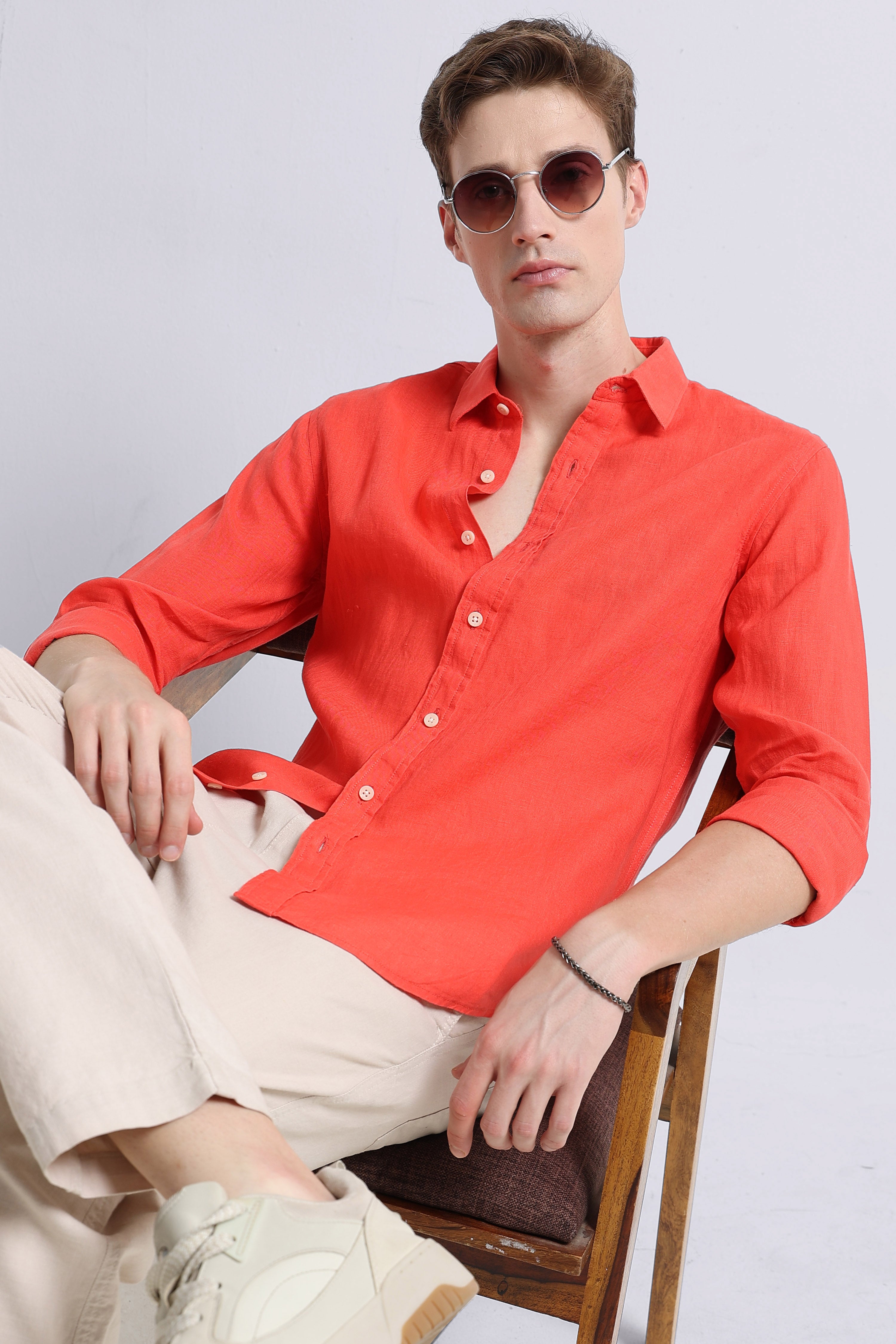 Men peach Classic Linen Shirt