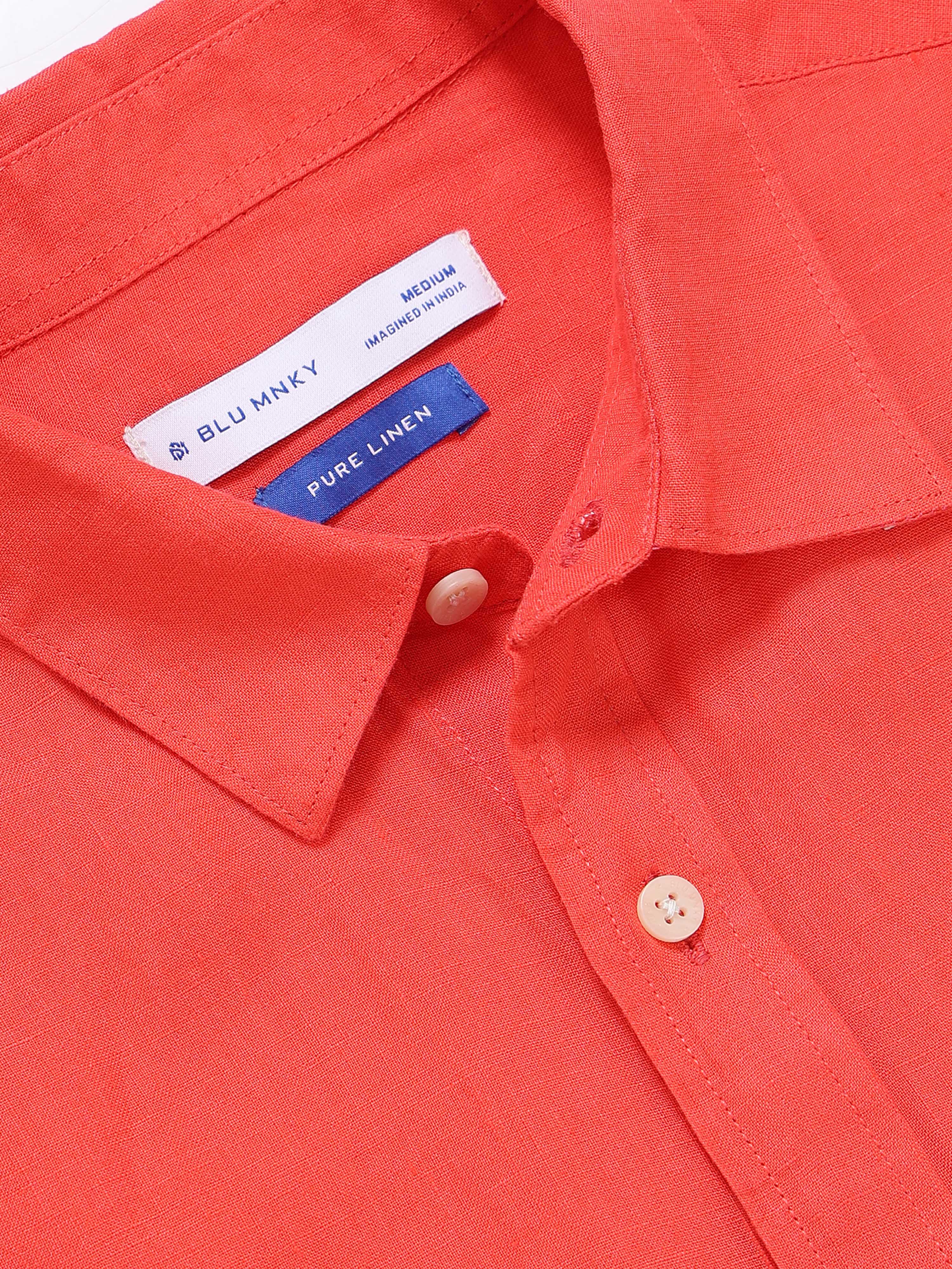 Men peach Classic Linen Shirt