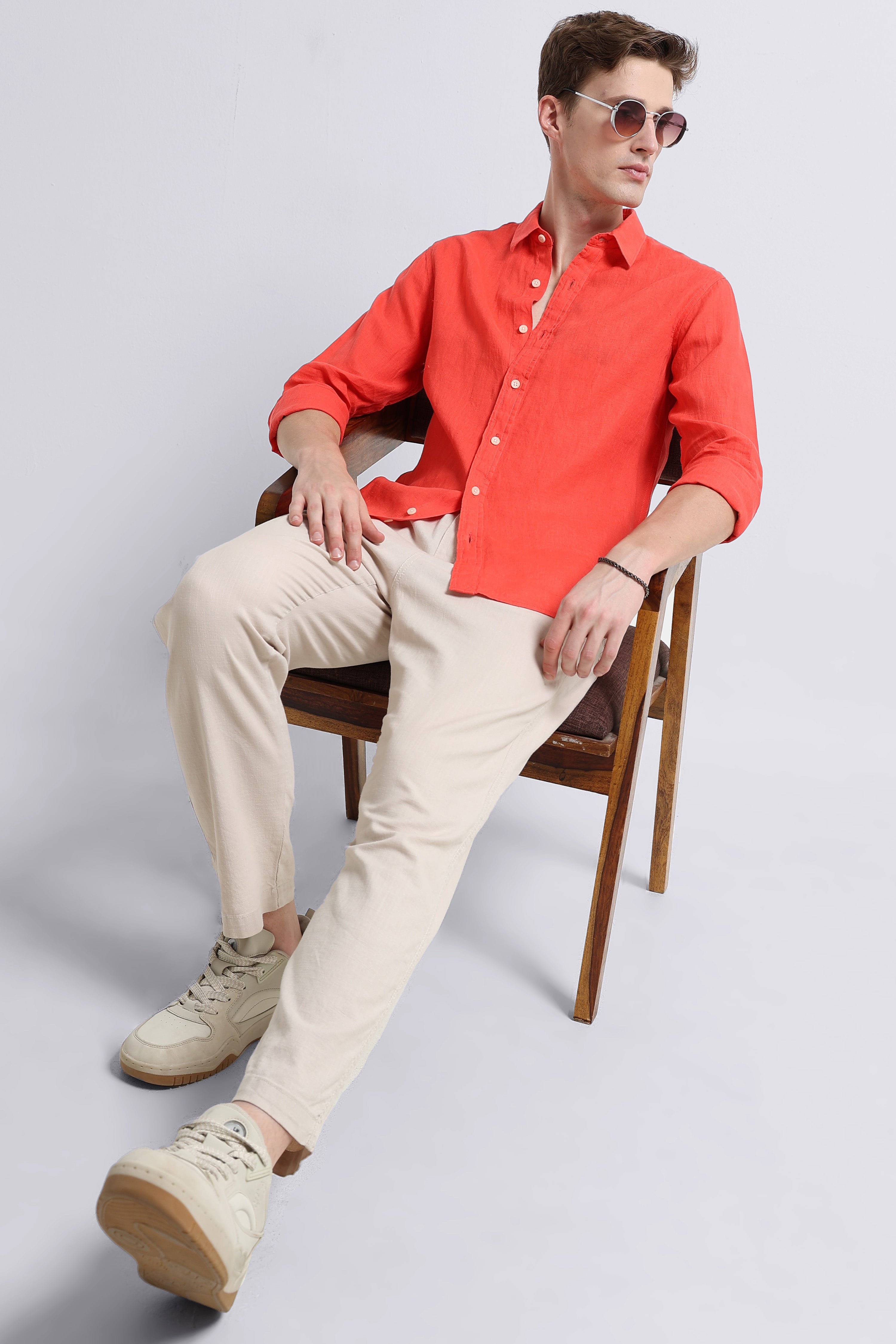 Men peach Classic Linen Shirt
