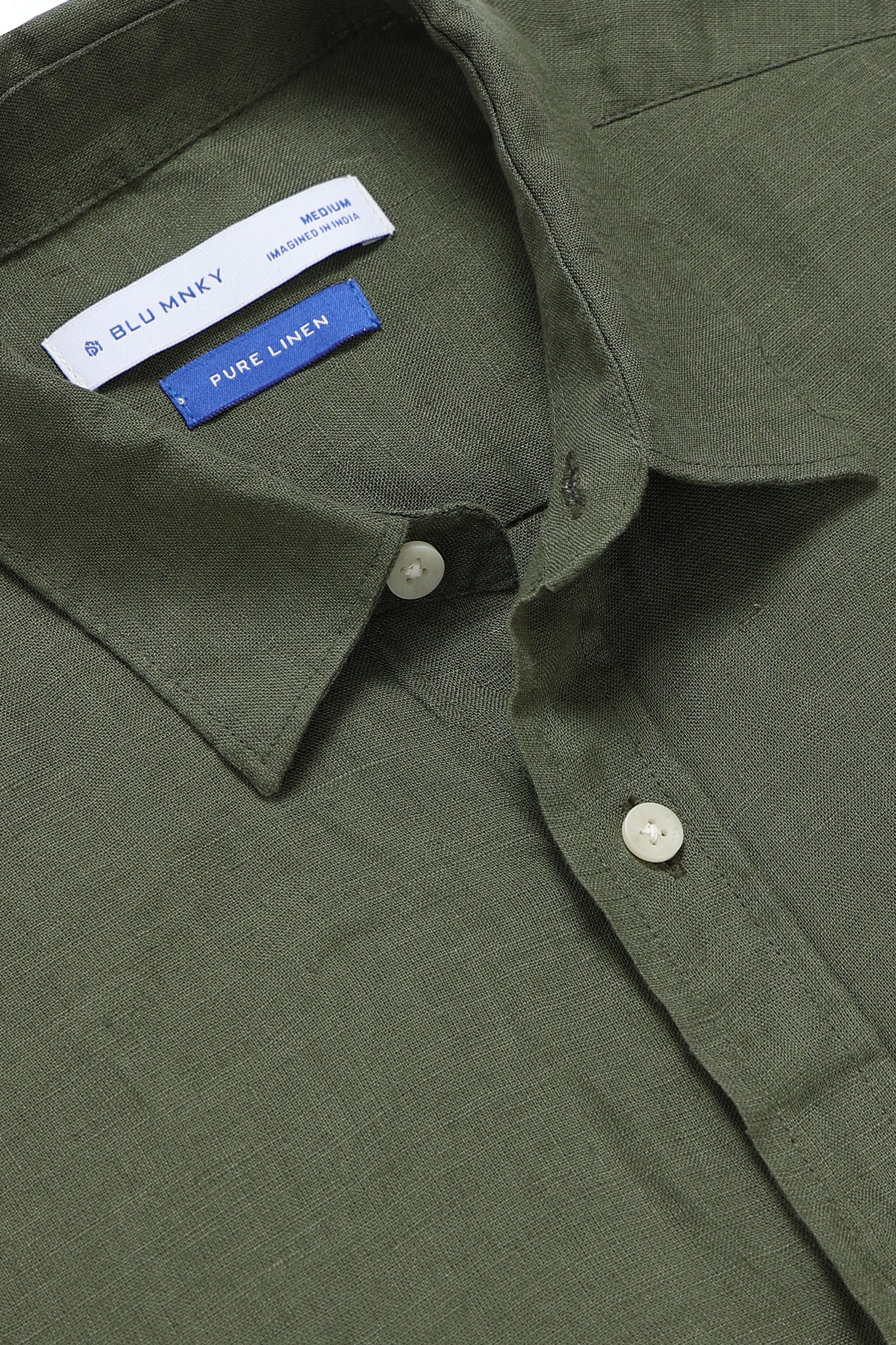 Men Olive Classic Linen Shirt