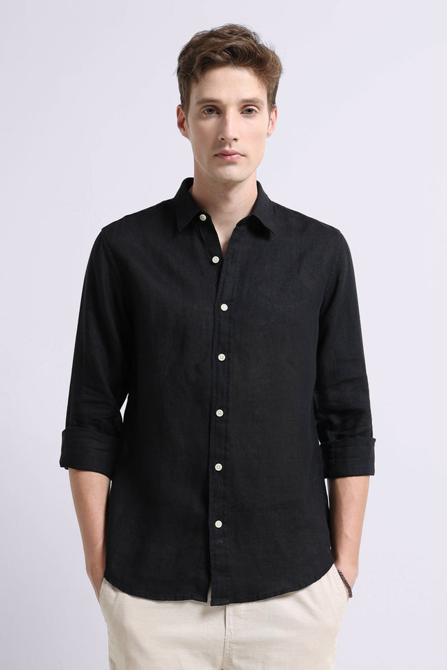 Men Black Classic Linen Shirt