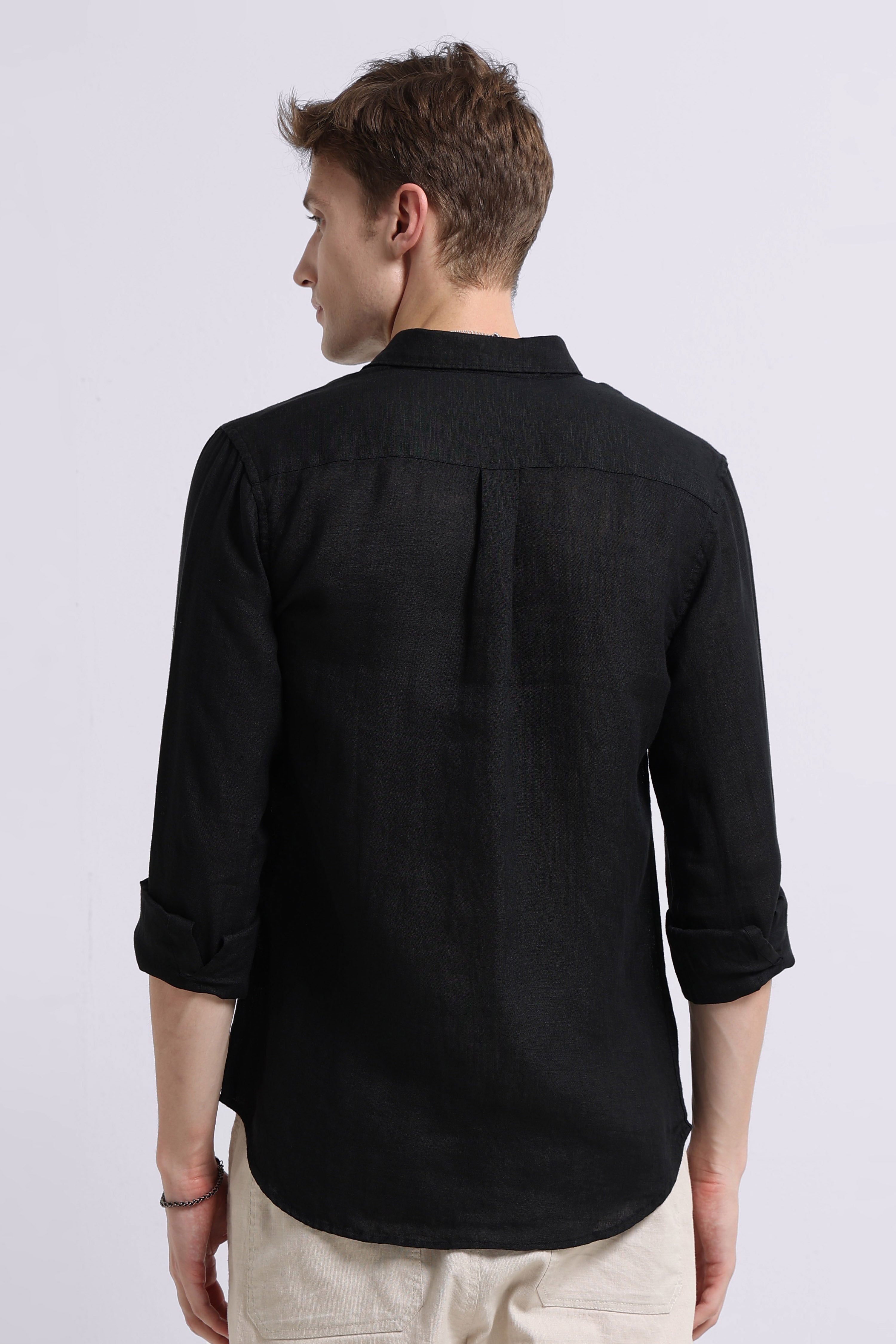 Men Black Classic Linen Shirt