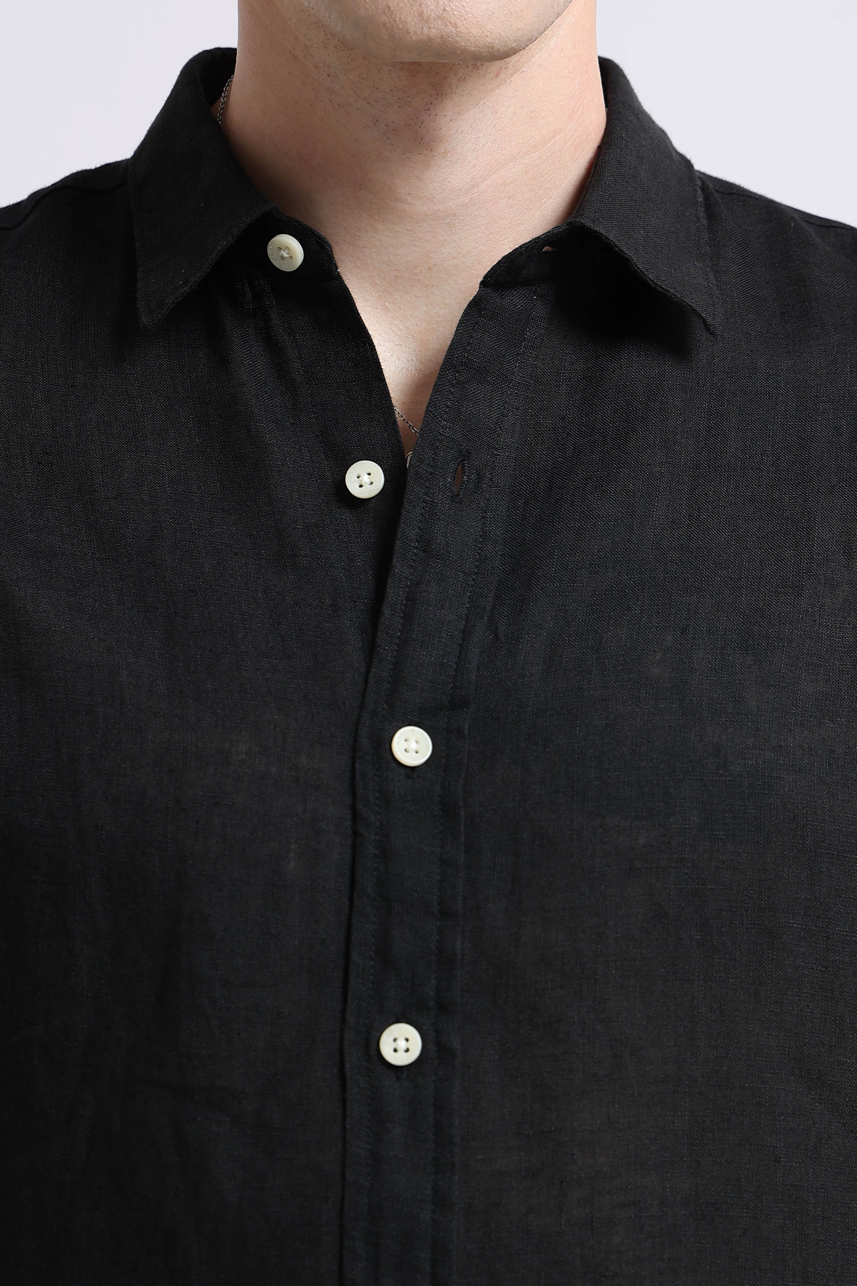 Men Black Classic Linen Shirt