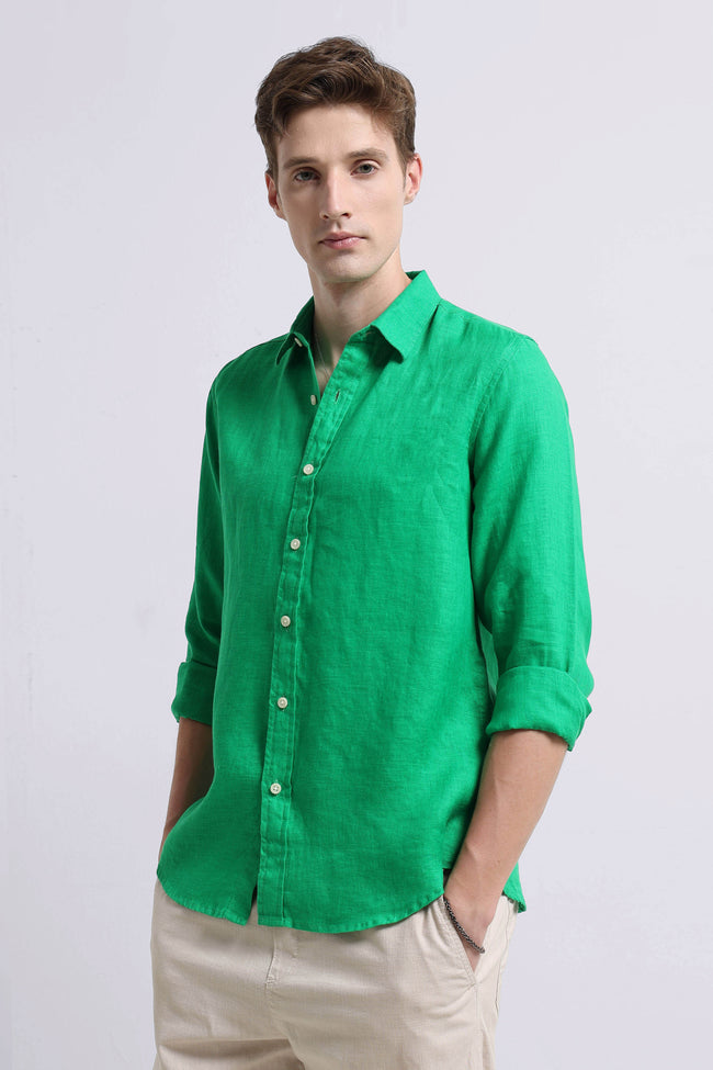Men Green Classic Linen Shirt