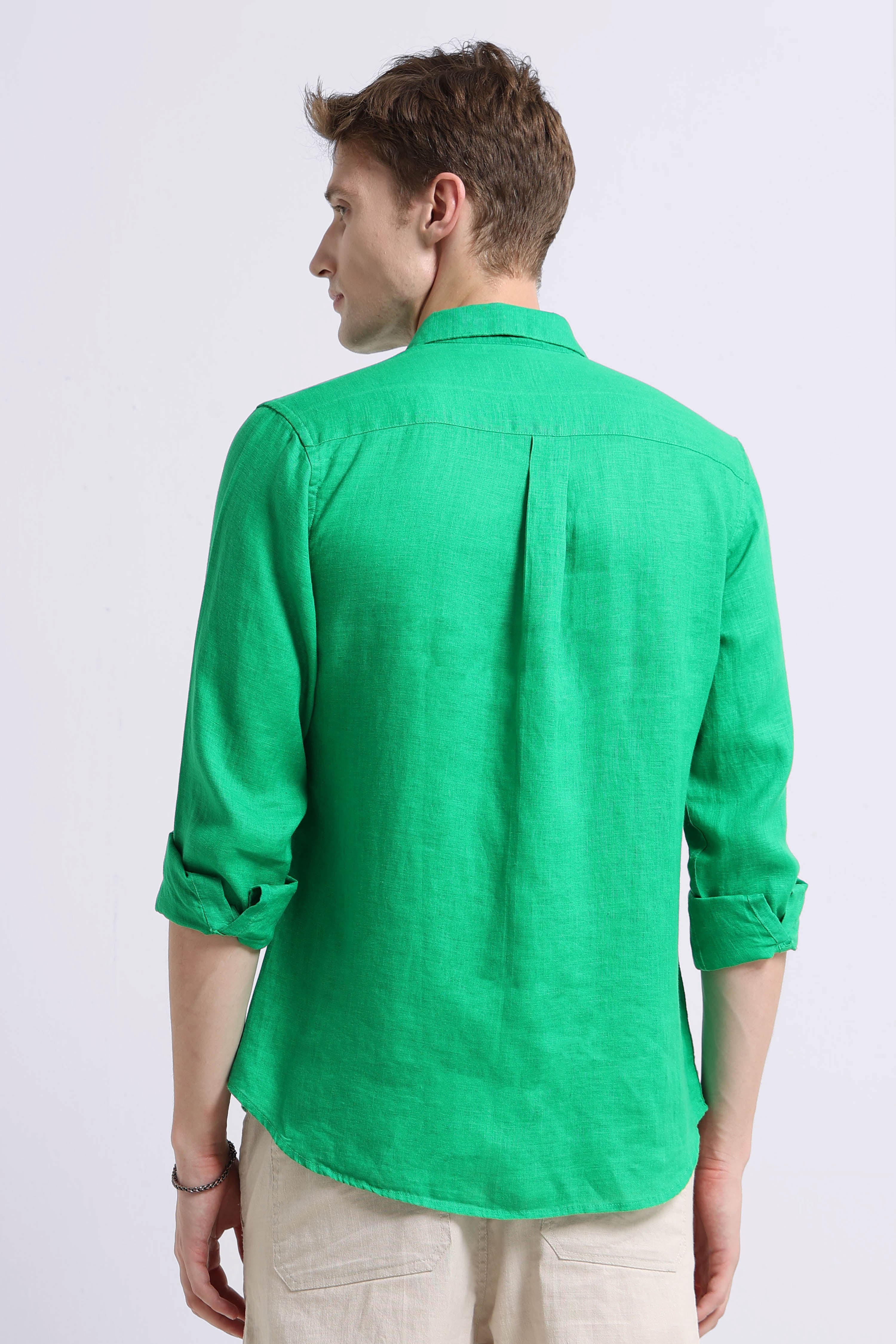 Men Green Classic Linen Shirt